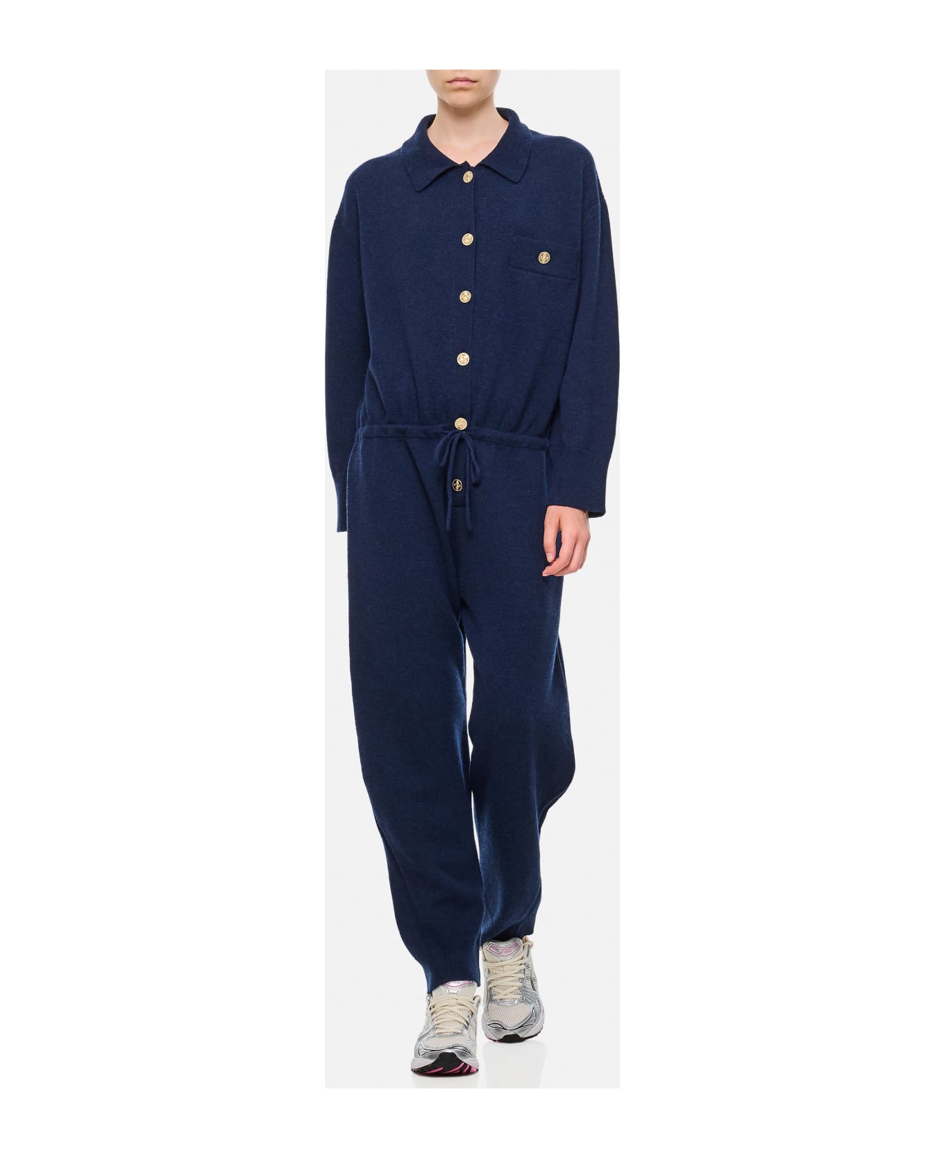 Barrie Cashmere Front Buttoned Jumpsuit - Blue