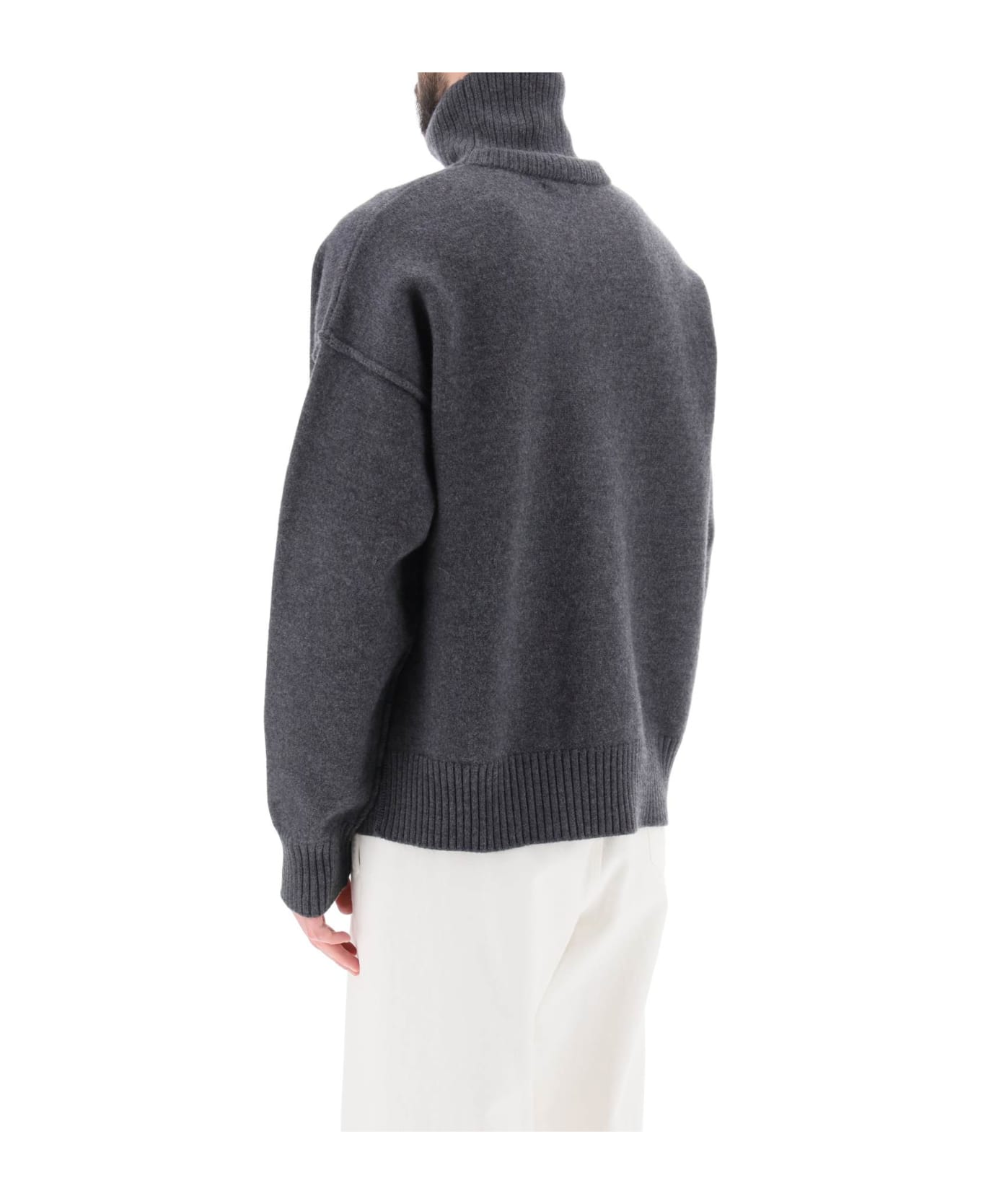 Ami Alexandre Mattiussi Ami De Coeur Wool Turtleneck Sweater - GREY/RED