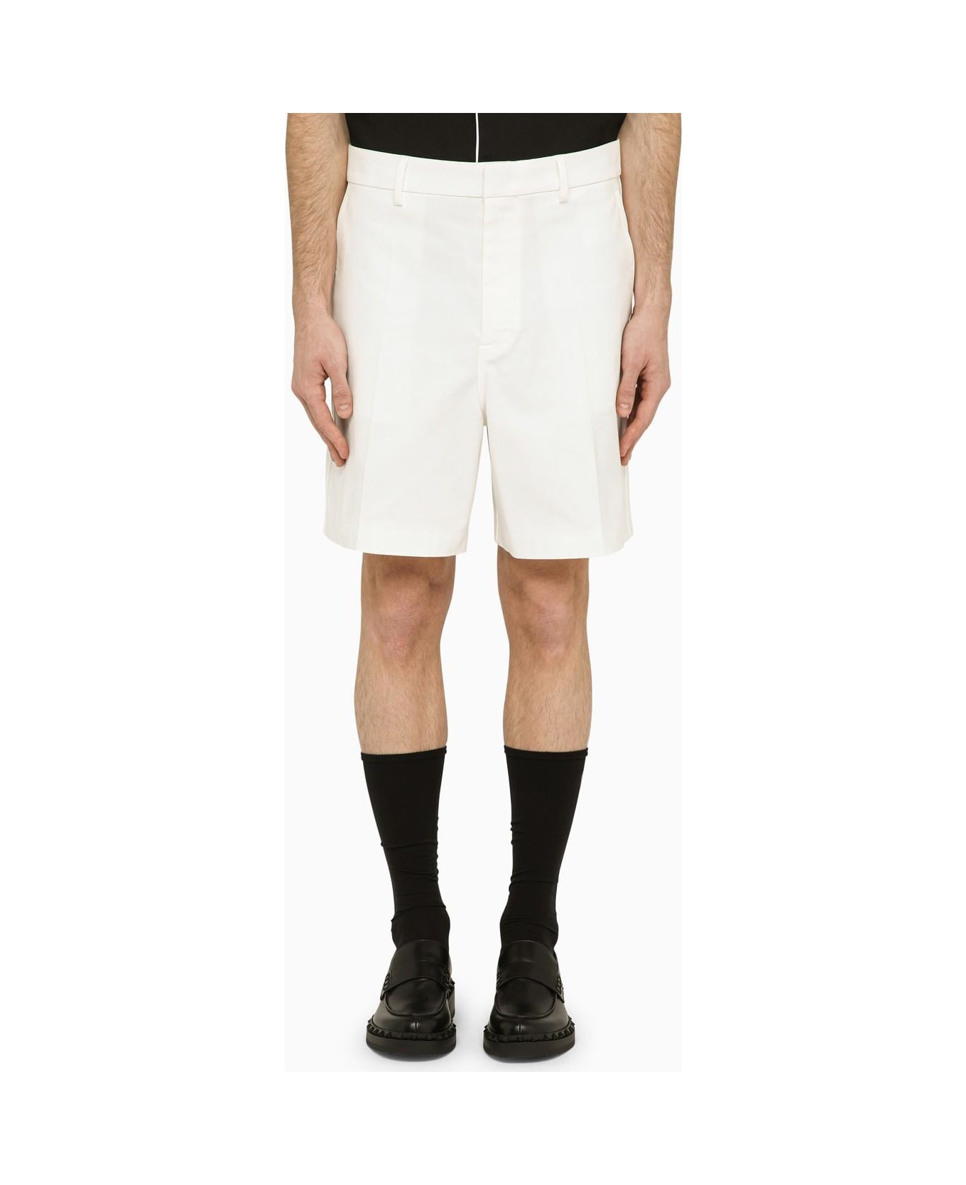 Valentino Ivory Cotton Bermuda Shorts - Ivory