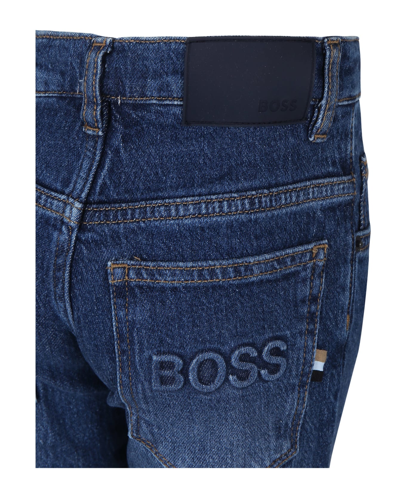Hugo Boss Blue Jeans For Boy With Logo - Denim ボトムス