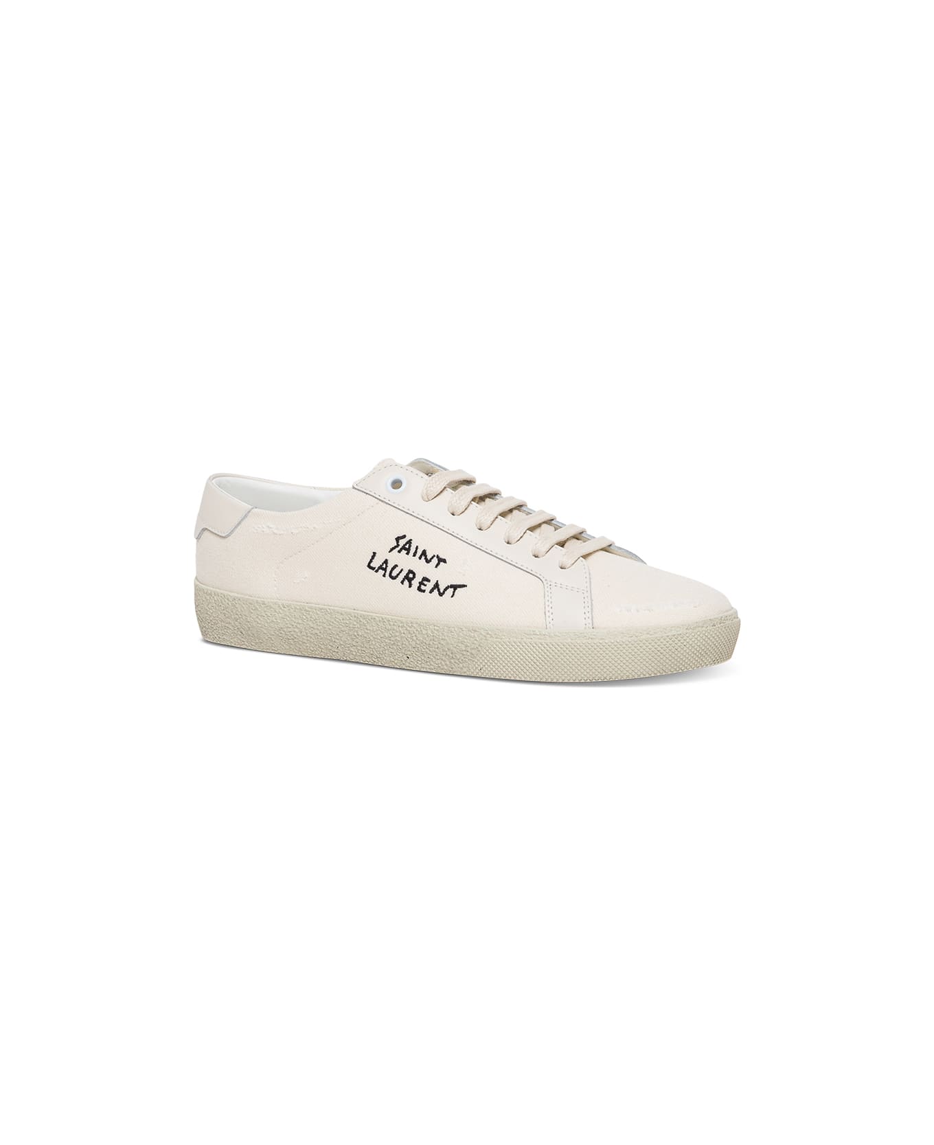 Saint Laurent Sl/06 Signature White Leather And Cotton Sneakers Saint Laurent Woman - White