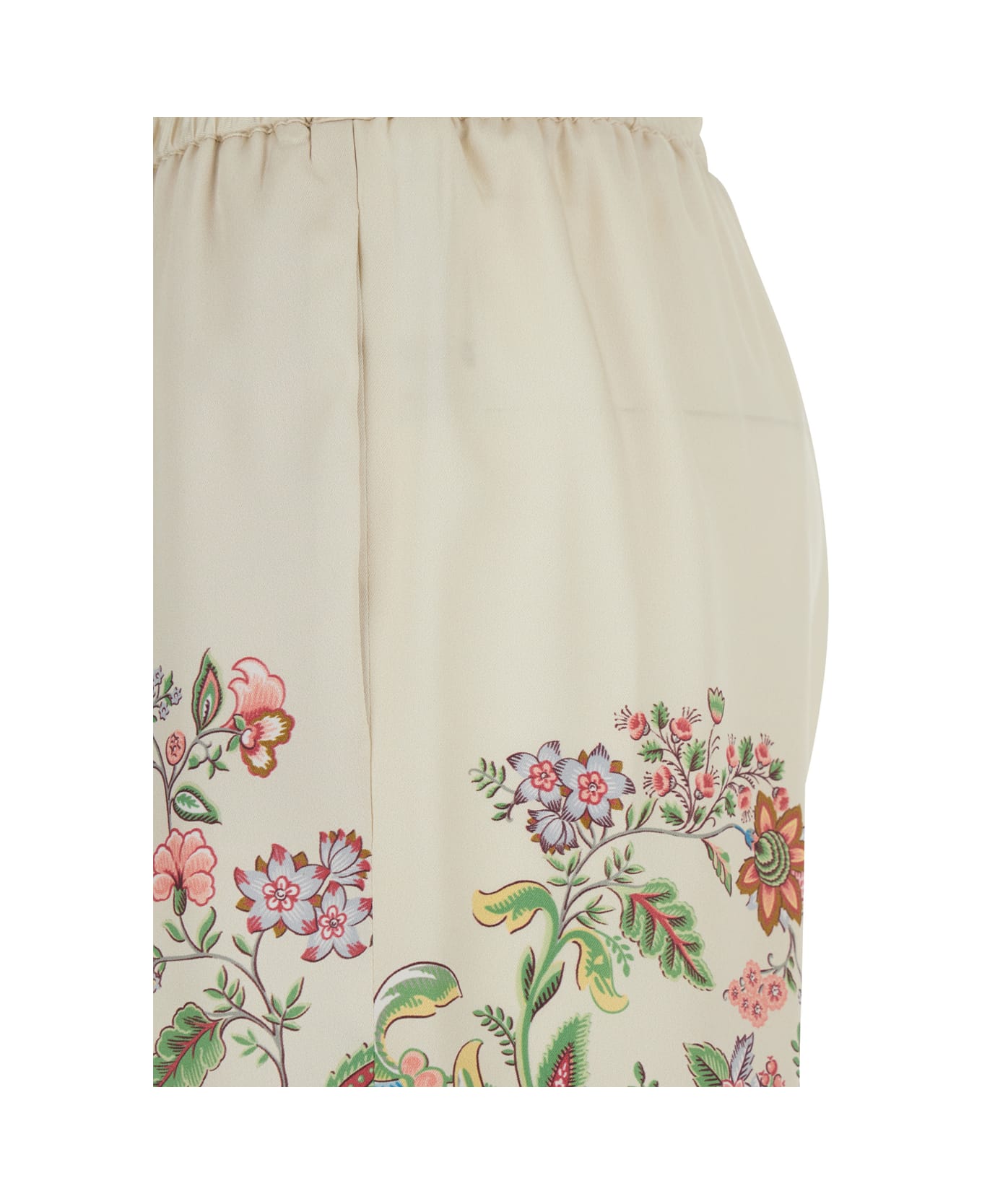 Etro White Pants With Elastic Drawstring Waist And All-over Floral Print In Tech Fabric Woman - White