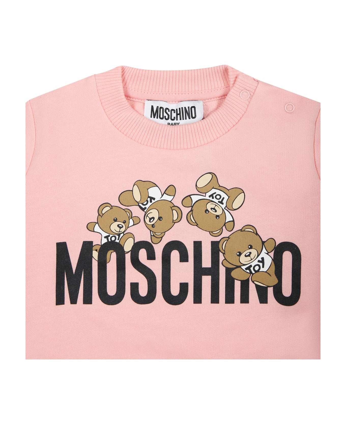 Moschino Pink Sweatshirt For Babies With Teddy Bears And Logo - Pink ニットウェア＆スウェットシャツ