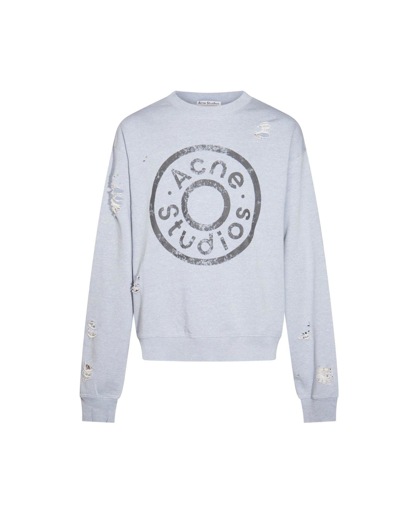 Acne Studios Distressed Logo Printed Sweatshirt - Clear Blue