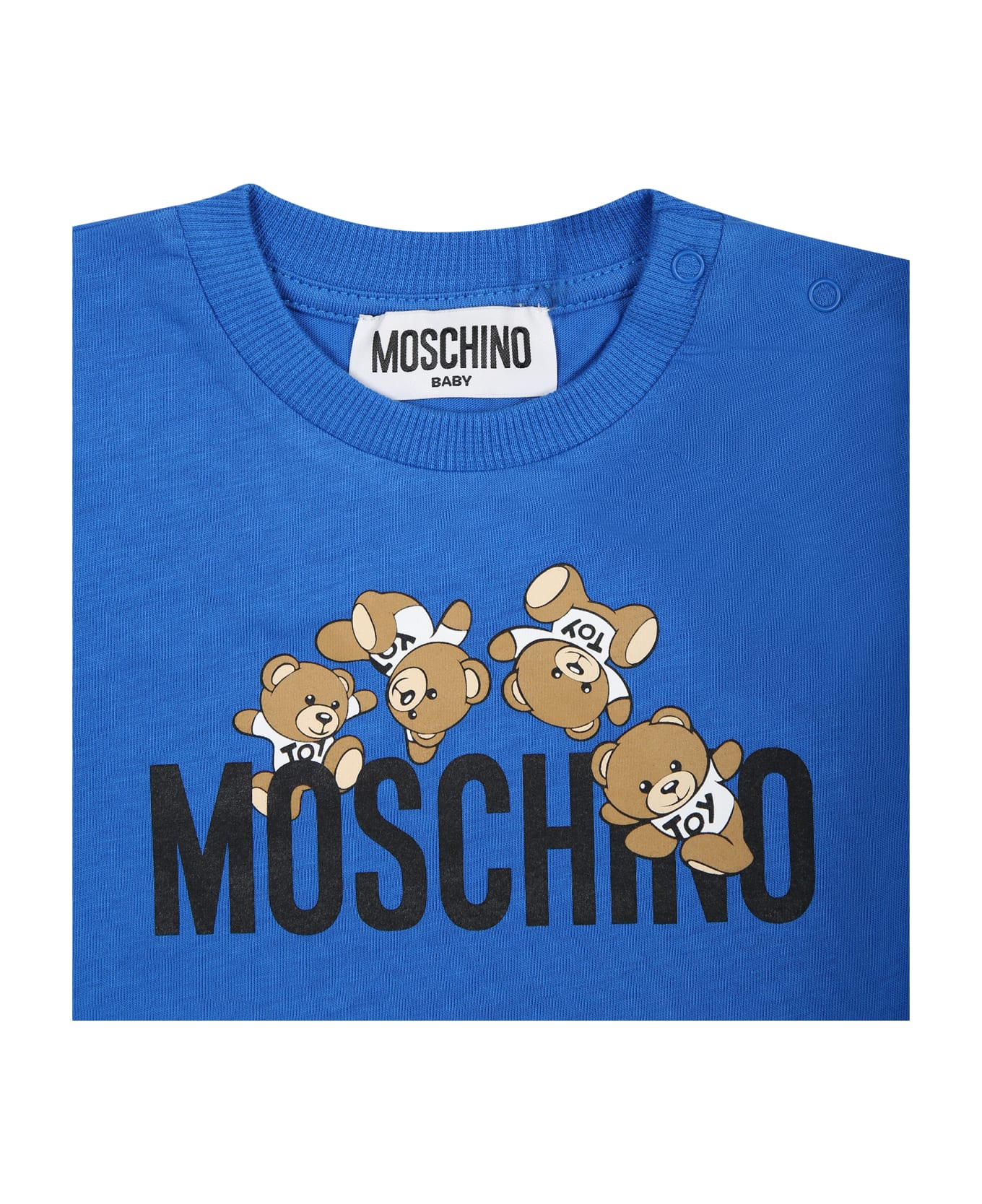 Moschino Blue T-shirt For Baby Boy With Teddy Bears And Logo - Blue