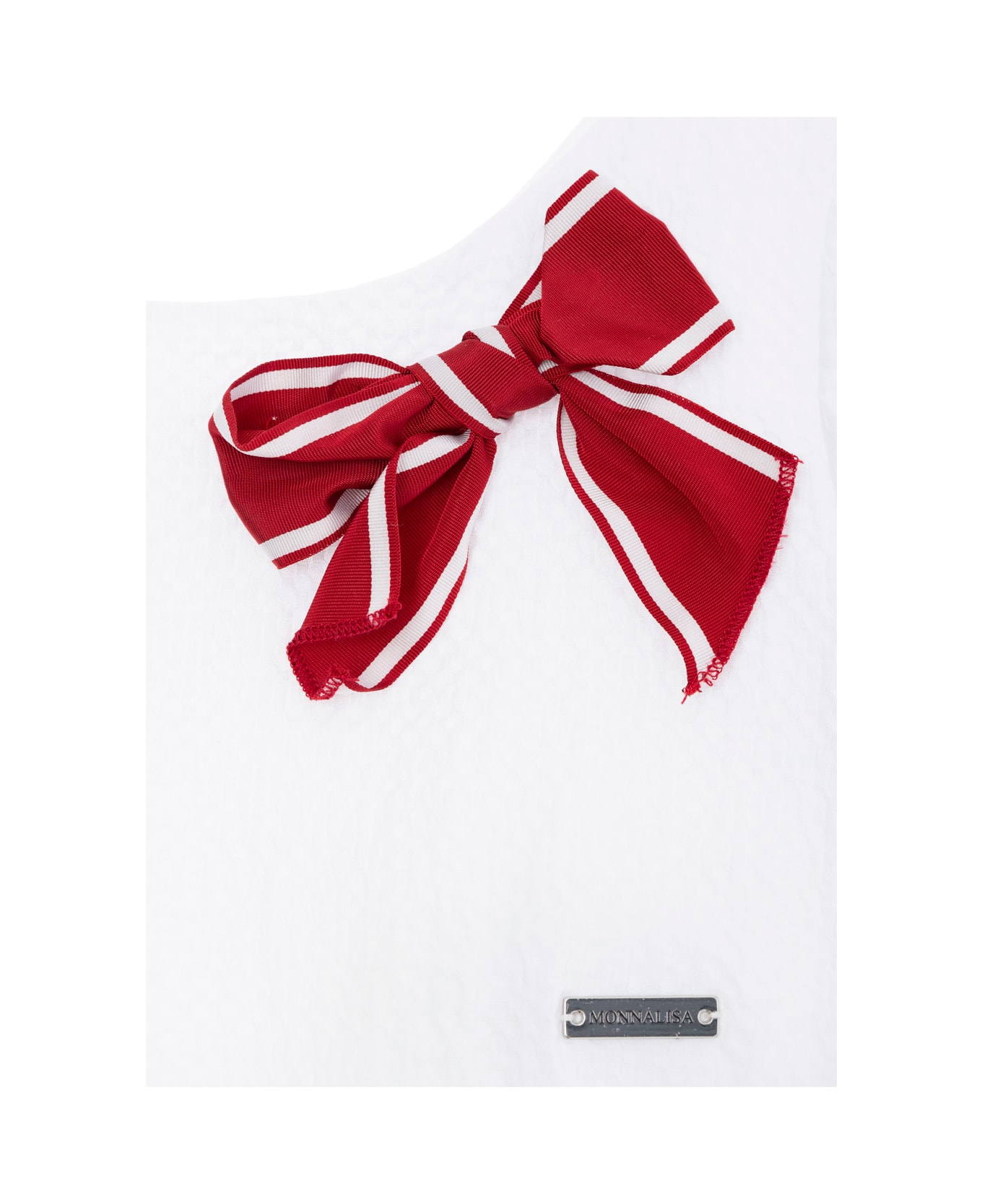 Monnalisa 
capri
 White Flared Dress With Maxi Bow On The Front And Leopard Hem In Cotton Girl - White