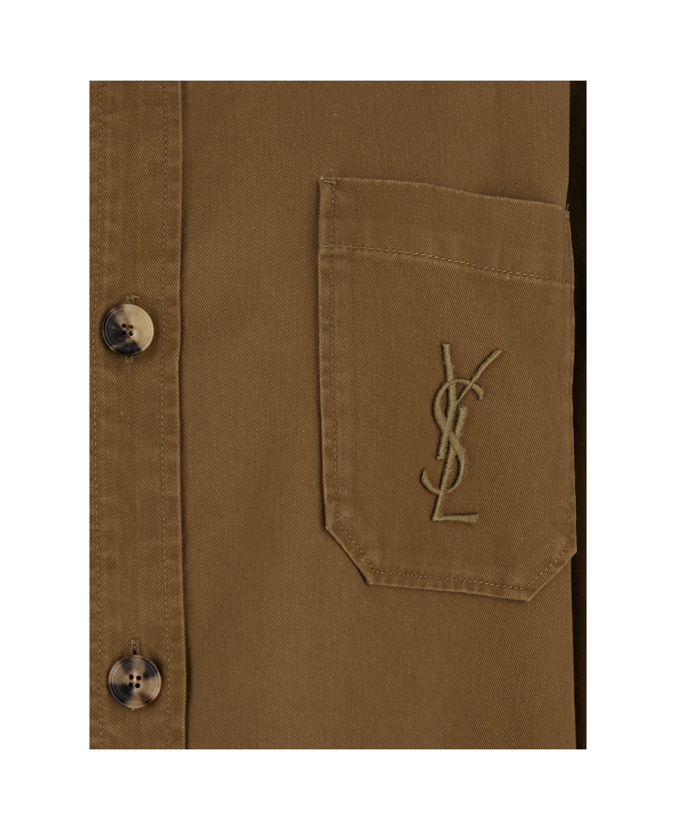 Saint Laurent Beige Shirt With Classic Collar And Cassandre Logo Embroidered On The Front In Cotton And Linen Gabardine Woman - Beige