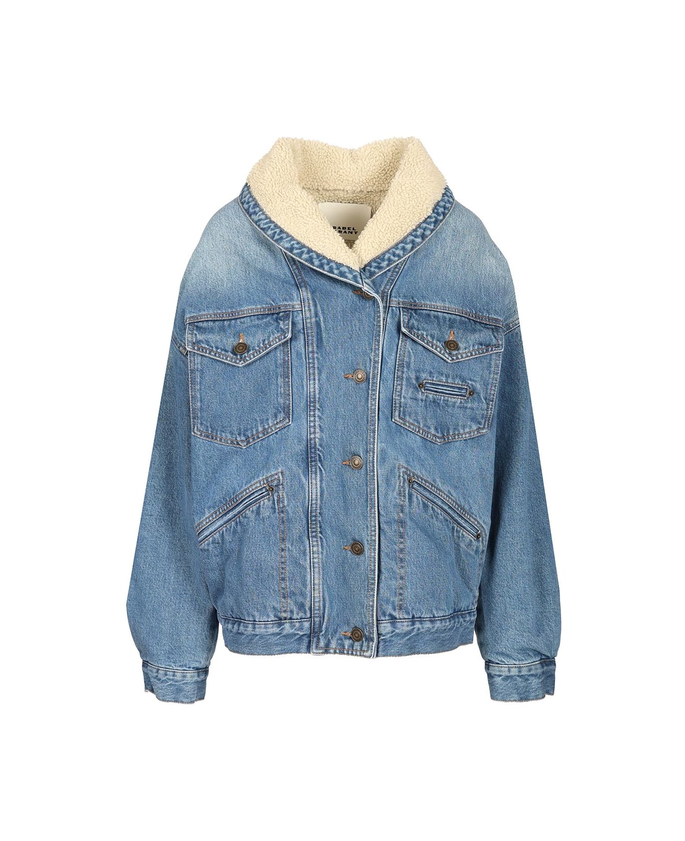 Isabel Marant Pimia Denim And Faux Fur Jacket - blue