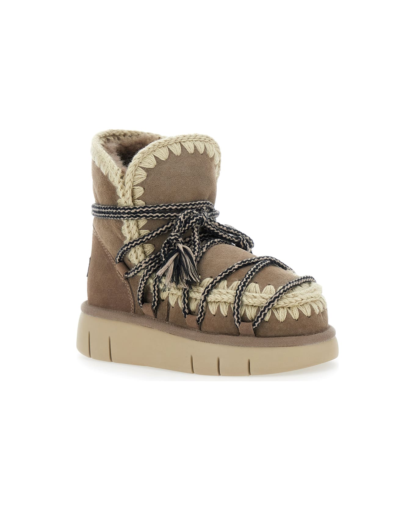 Mou Grey Ankle Boots With Lace Closure And Tassel Detail In Leather Woman - Grey