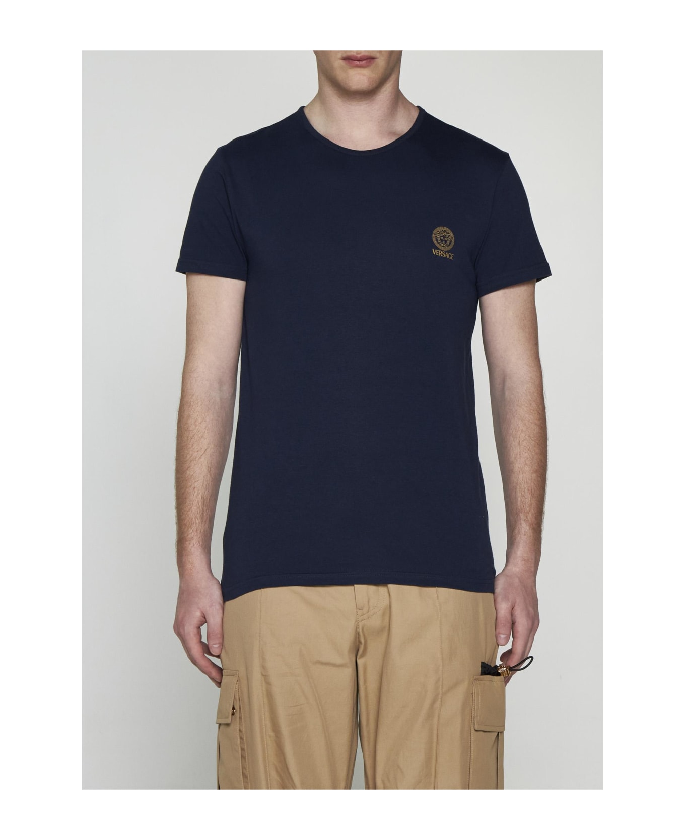 Versace Logo Cotton T-shirt - BLUE シャツ
