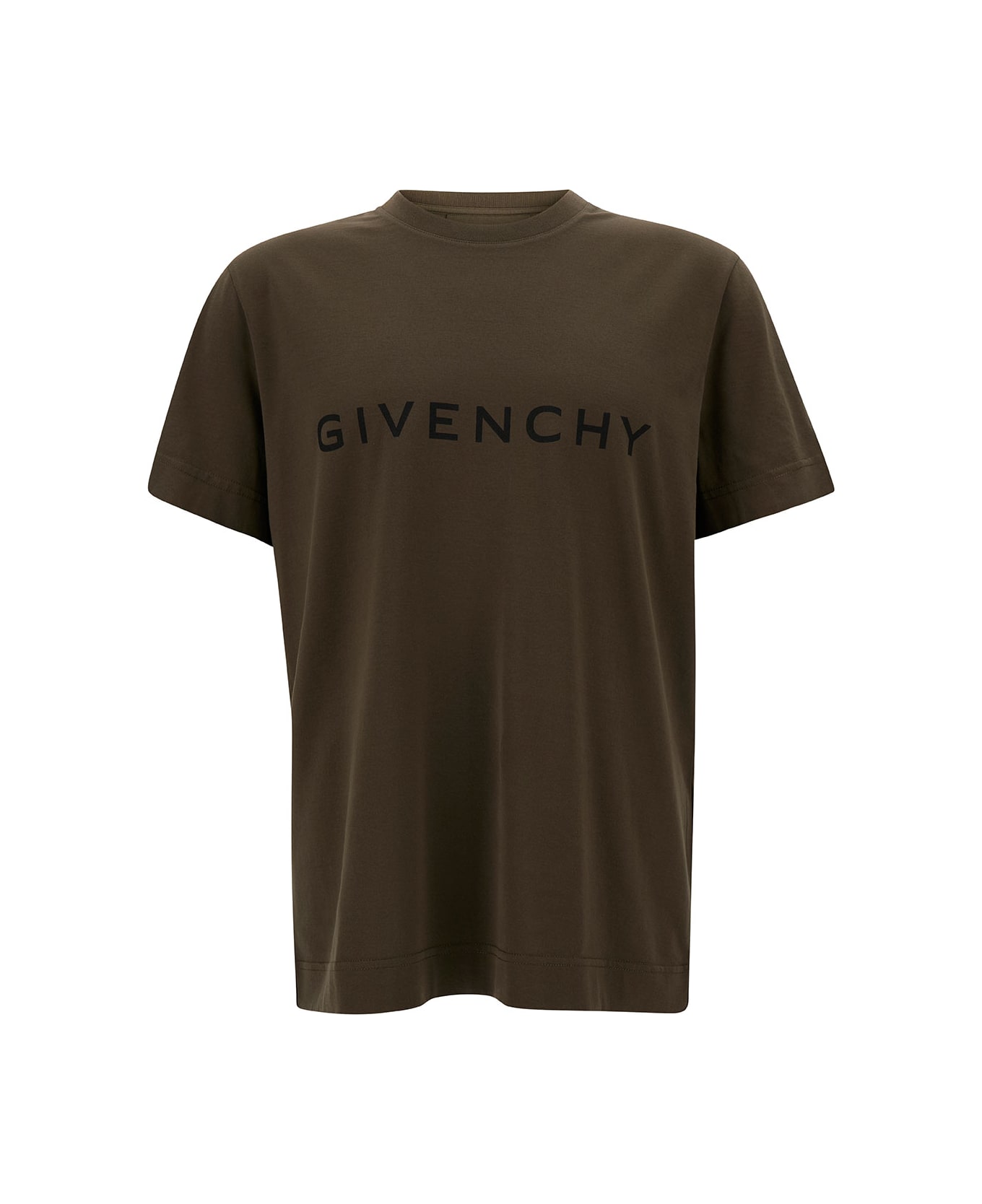 Givenchy Dark Green T-shirt With Contrasting Lettering In Cotton Man - Green
