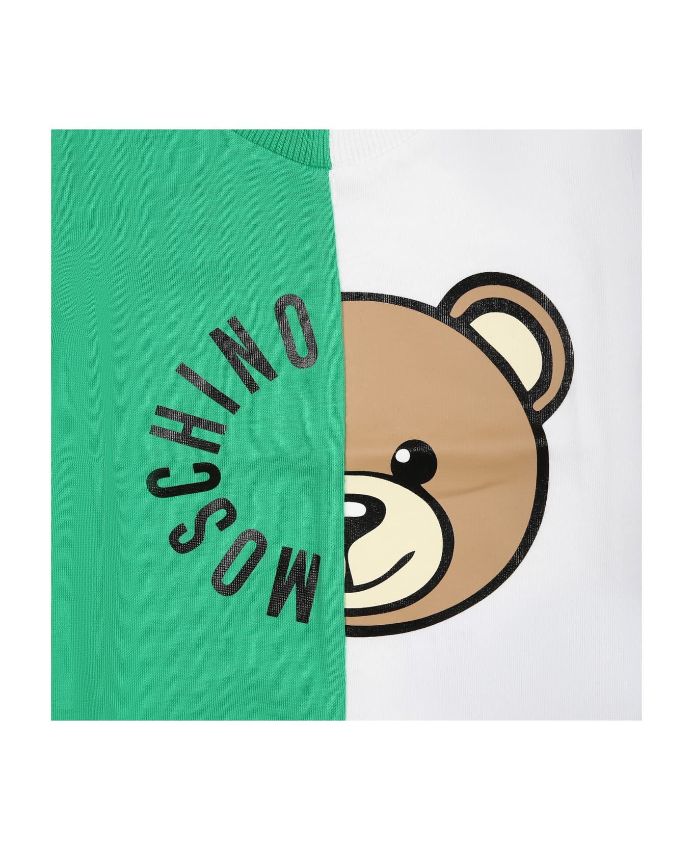 Moschino Green T-shirt For Babies With Teddy Bear And Logo - Green