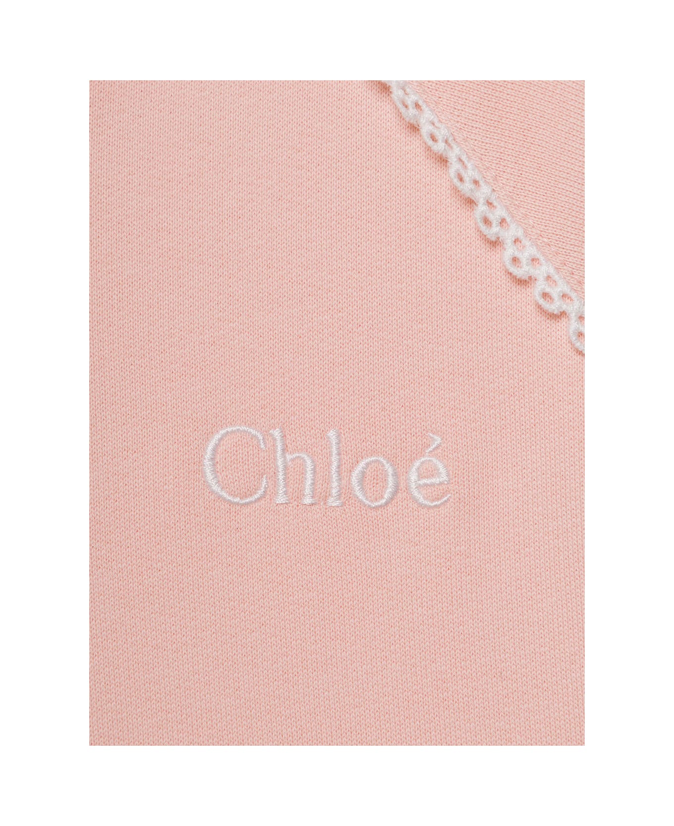 Chloé Pink Hoodie With Lace Inserts In Cotton Girl - Pink