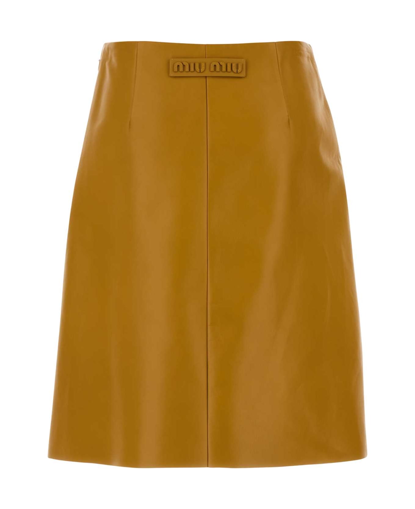 Miu Miu Ochre Nappa Leather Skirt - SOLEIL