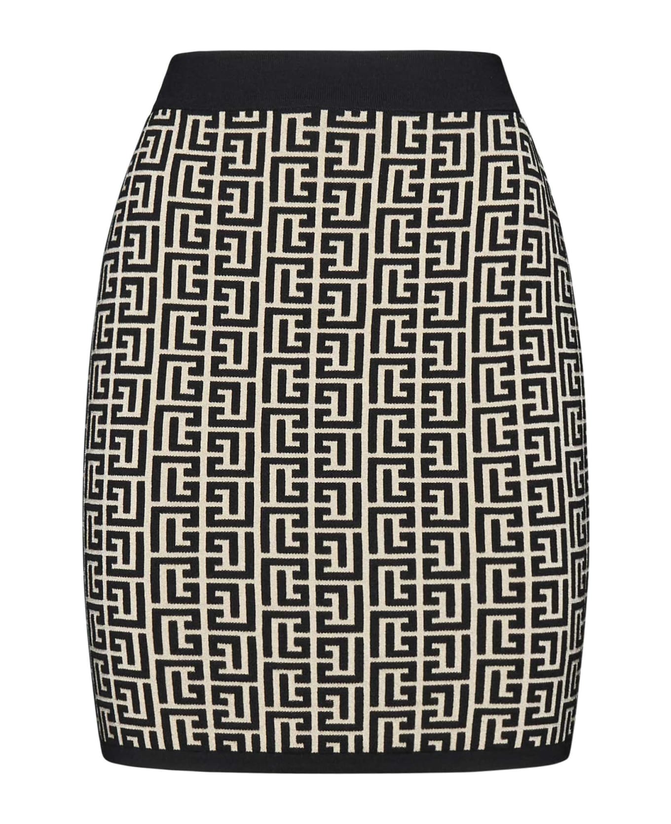 Balmain Monogram Jacquard Knit Skirt - Gfe Ivoire Noir