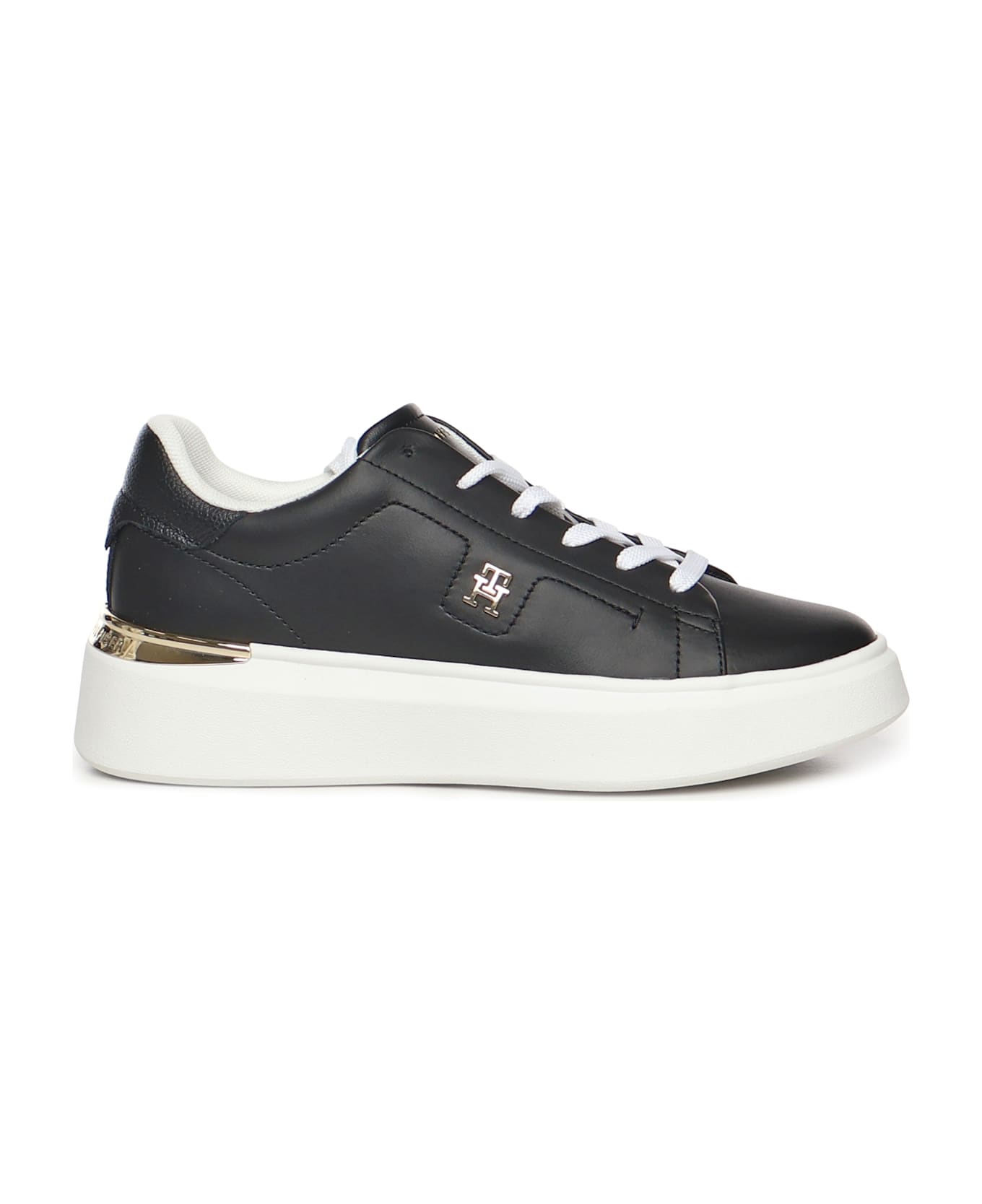 Tommy Hilfiger Leather Sneakers With Monogram - Black