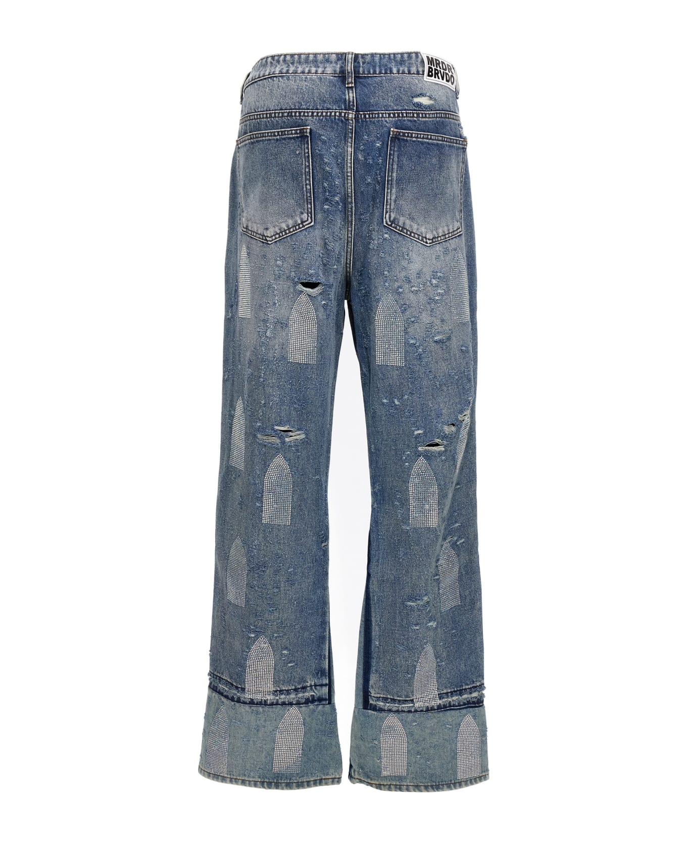 Who Decides War 'rhinestone Washed Denim' Jeans - Light Blue デニム