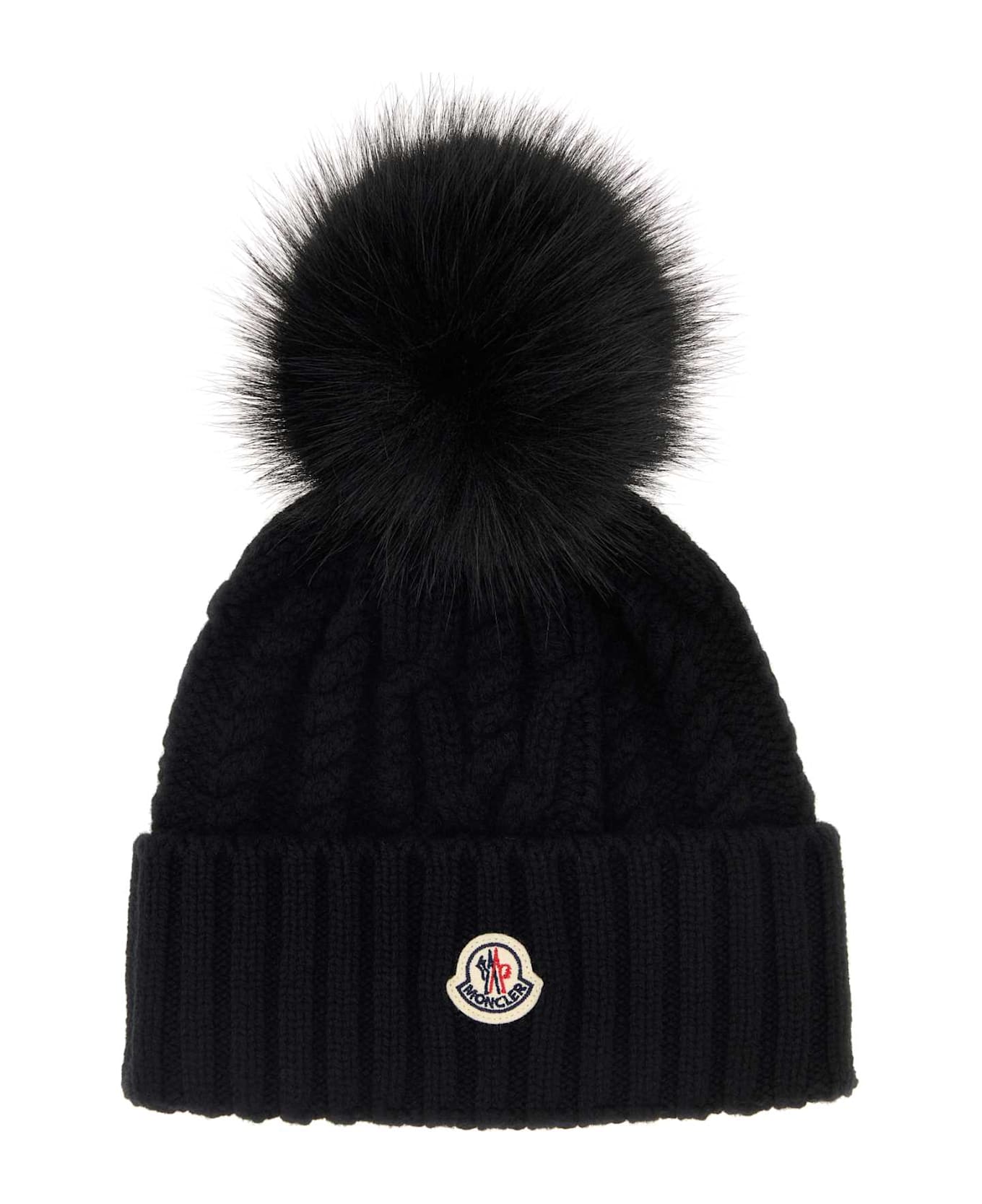 Moncler Black Wool Blend Beanie Hat - 999
