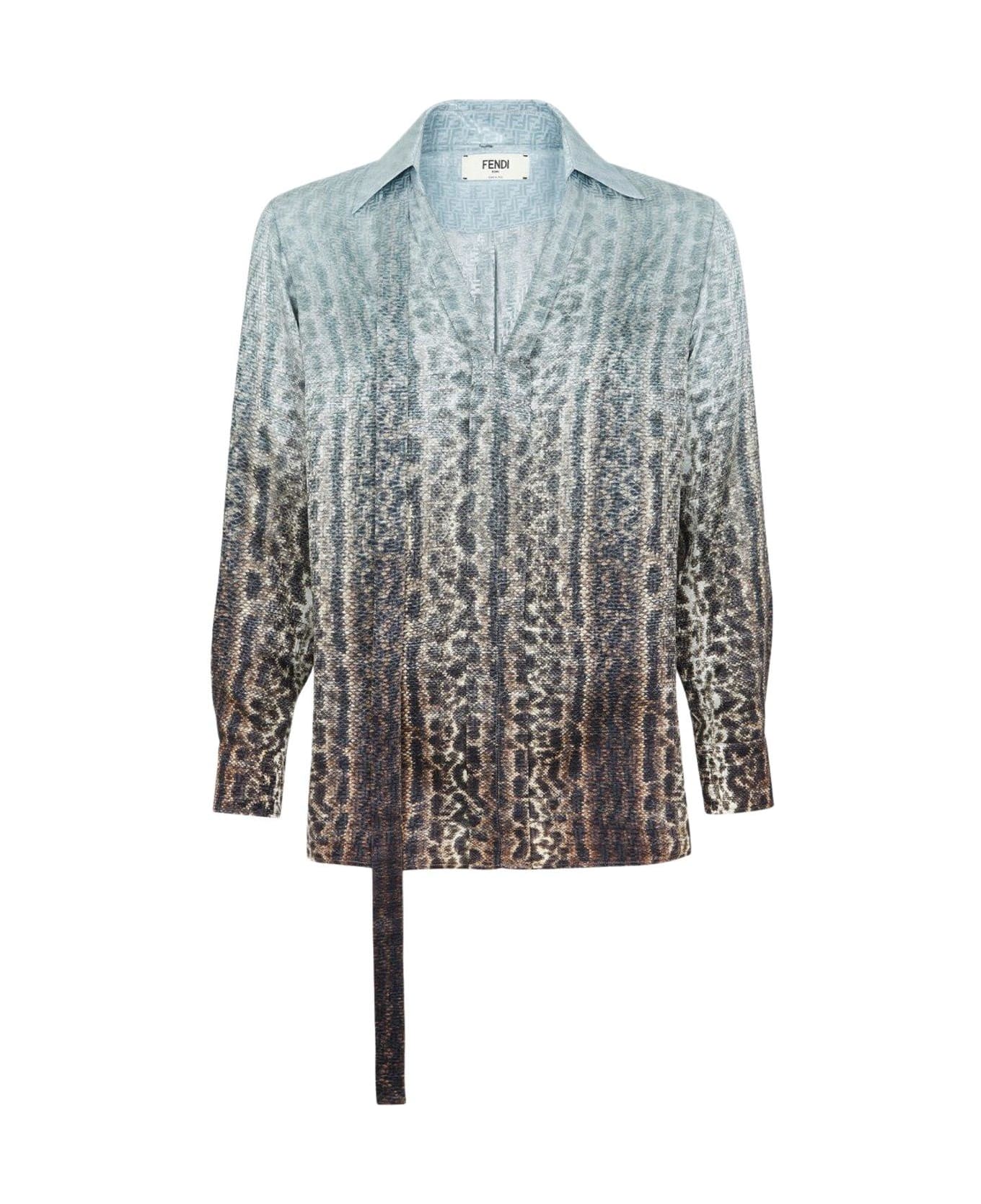 Fendi All-over Printed Sleeved Blouse - Clear Blue