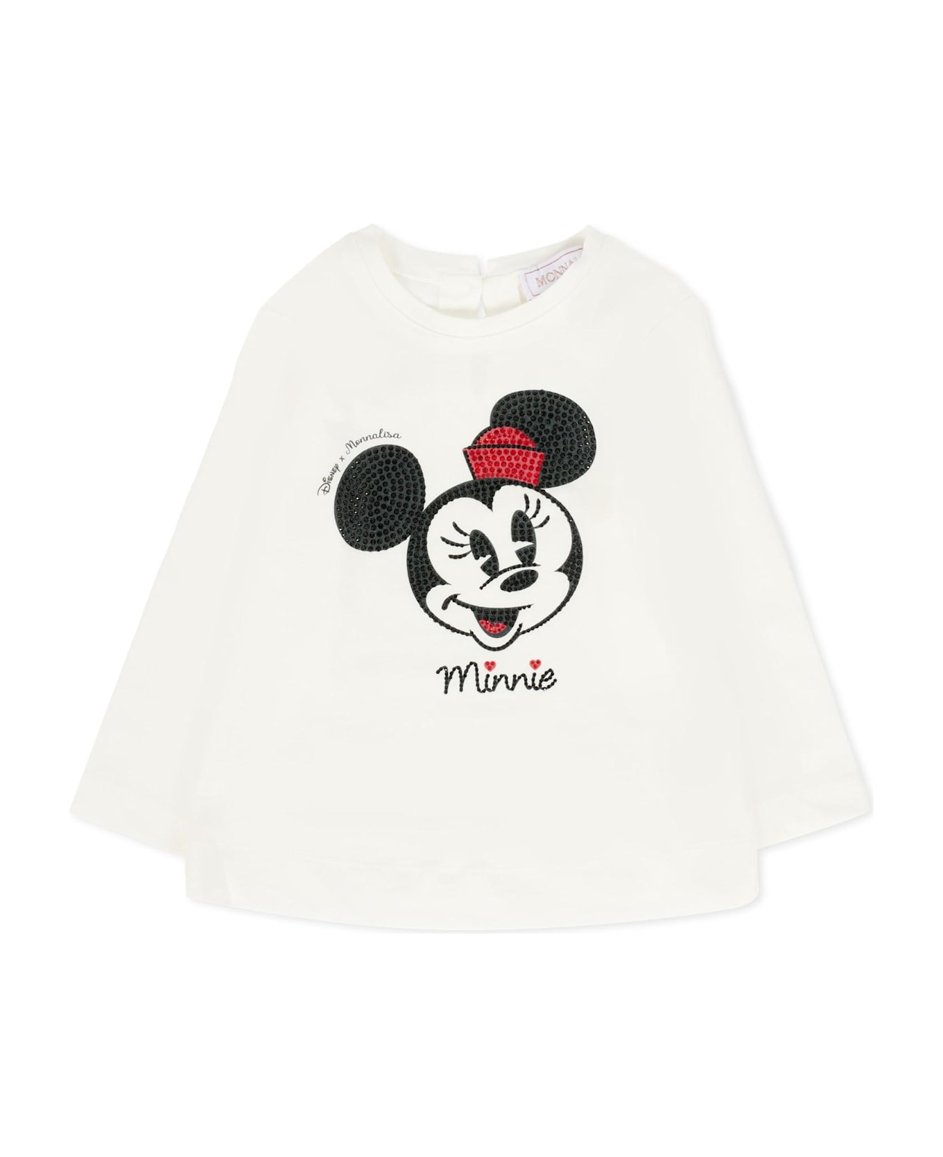 Monnalisa Ivory T-shirt For Baby Girl With Minnie - Ivory