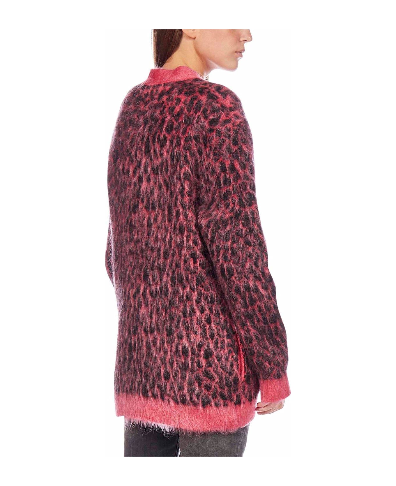 Saint Laurent Leopard Knitted Cardigan - PINK