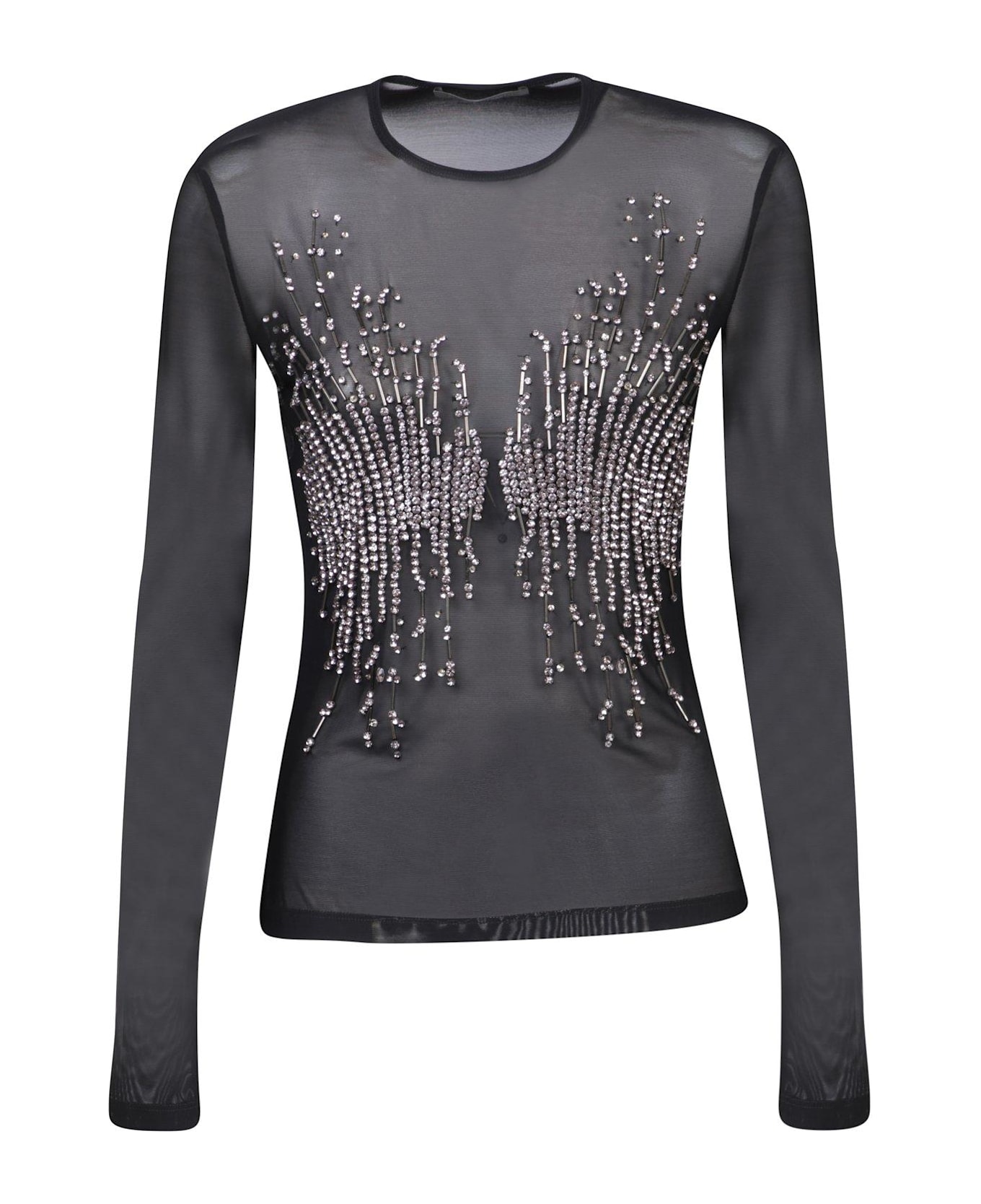 Alberta Ferretti Long Sleeved Embellished Mesh Top - Black