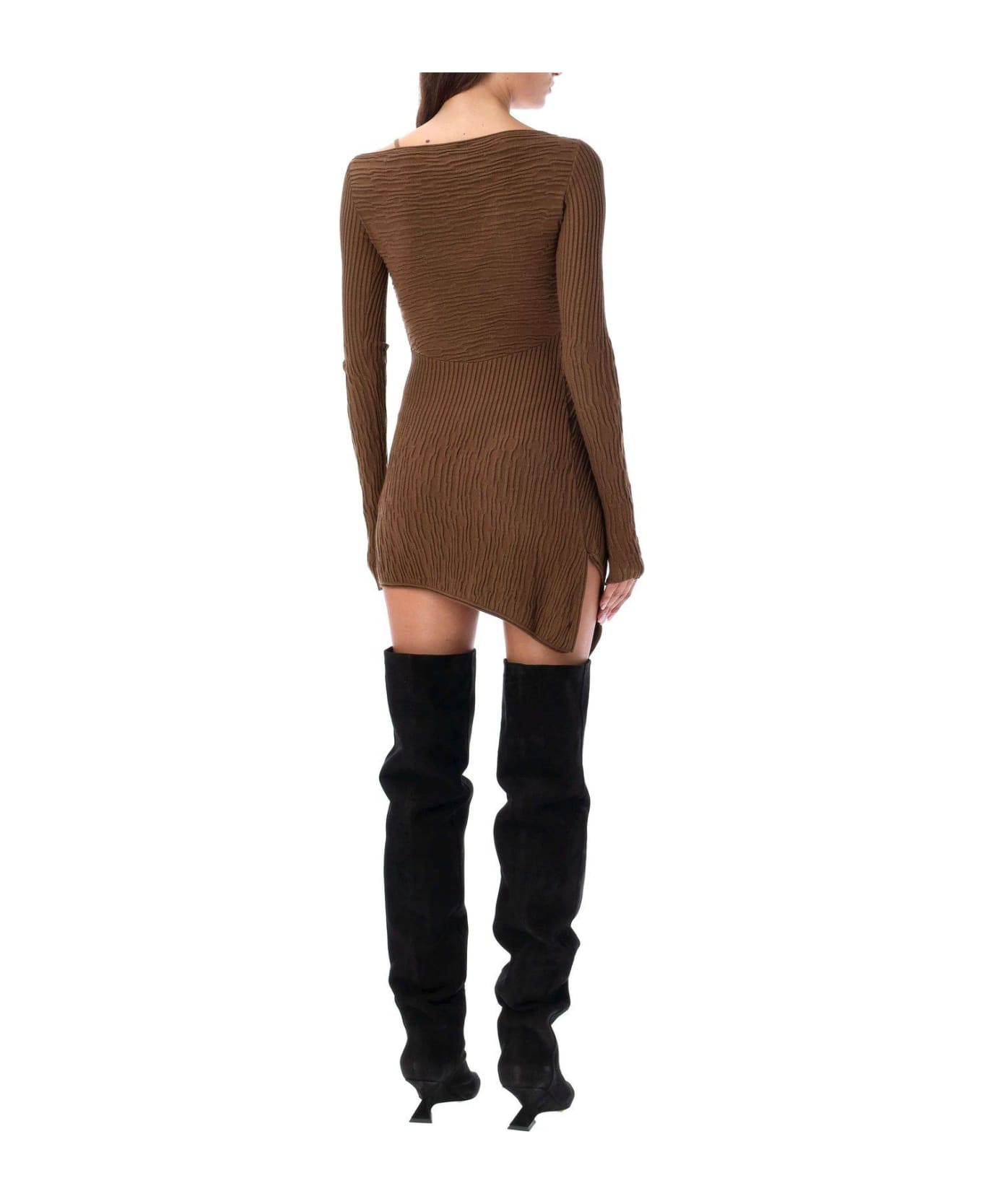The Attico Desai Asymmetric Single Shoulder Strapped Mini Dress - BROWN