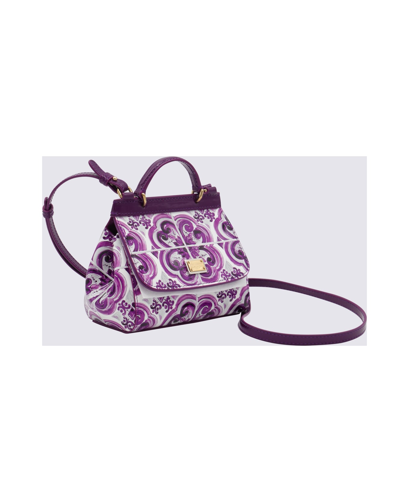Dolce 
Gabbana Purple Leather Sicily Top Handle Bag - MAIOLICA VIOLA