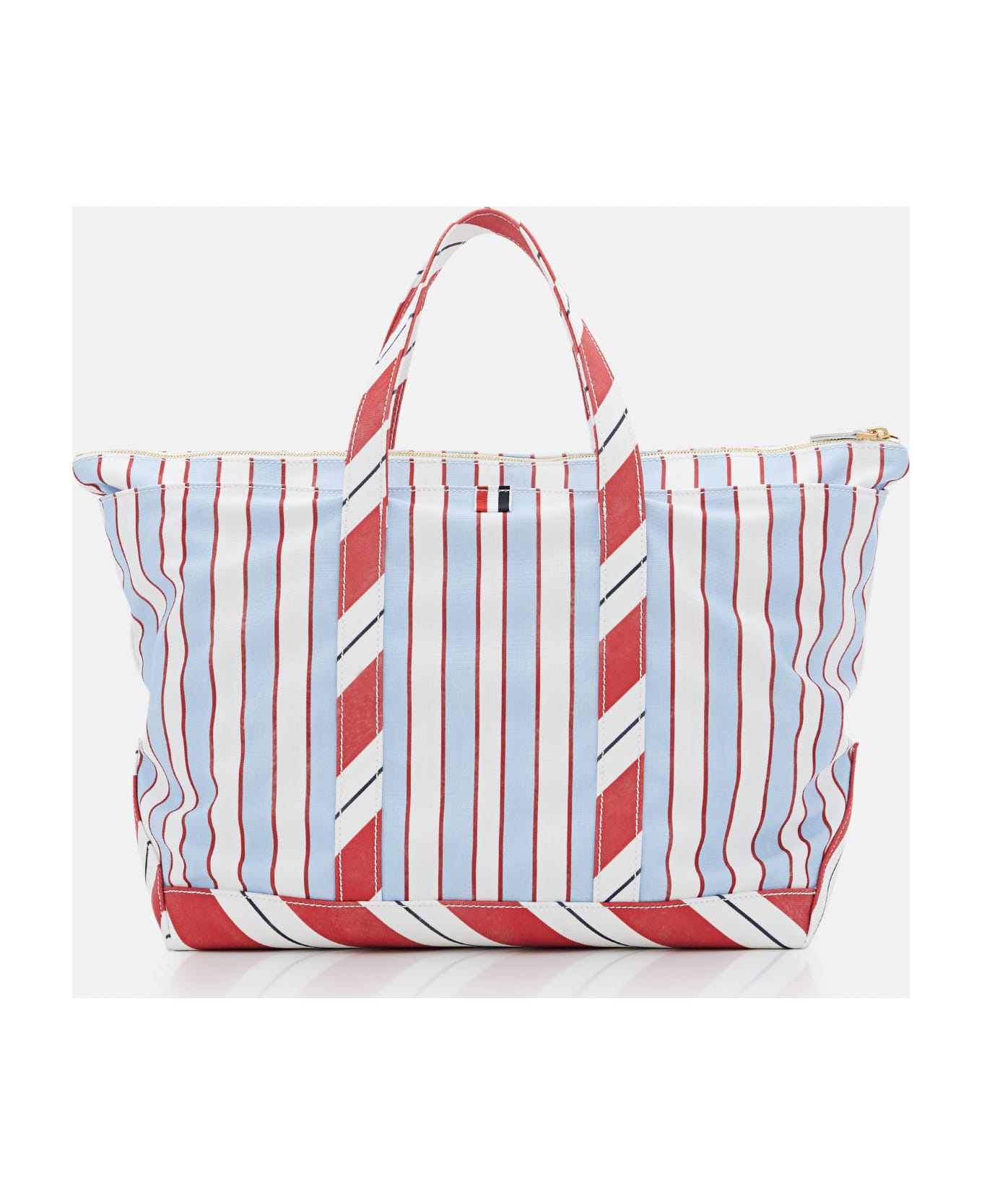Thom Browne Medium Tool Tote In Washed Striped Canva - Clear Blue