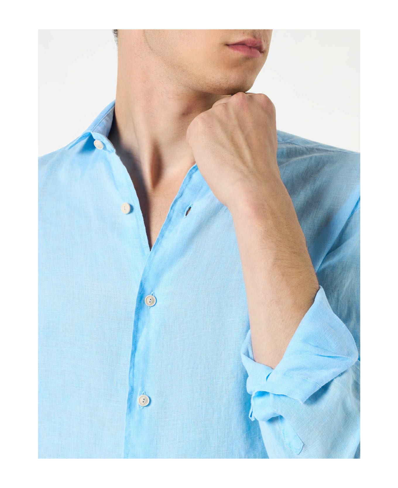 MC2 Saint Barth Man Water Color Light Blue Linen Pamplona Shirt - SKY シャツ