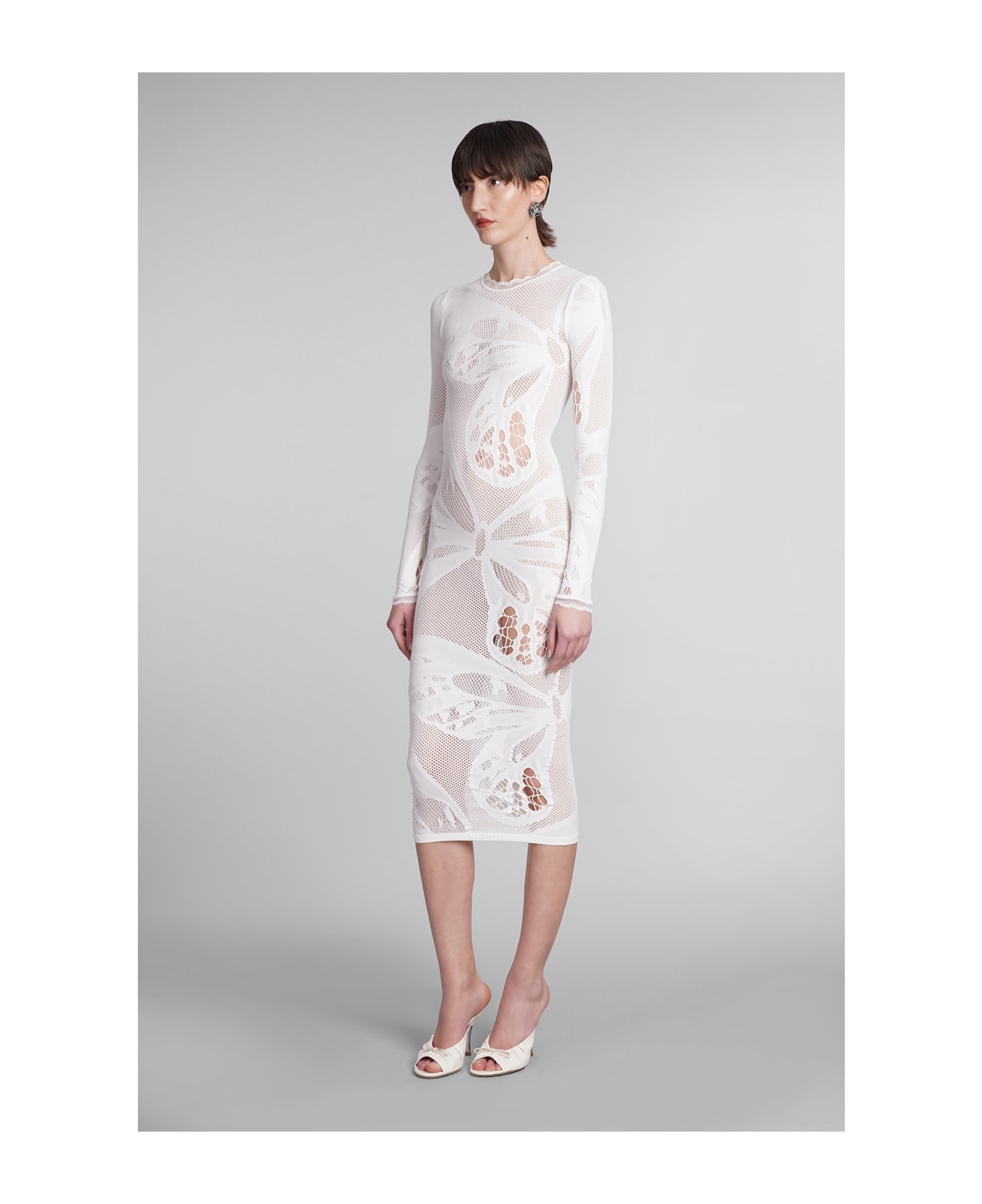 Blumarine Dress In Beige Polyamide - Bianco ワンピース＆ドレス