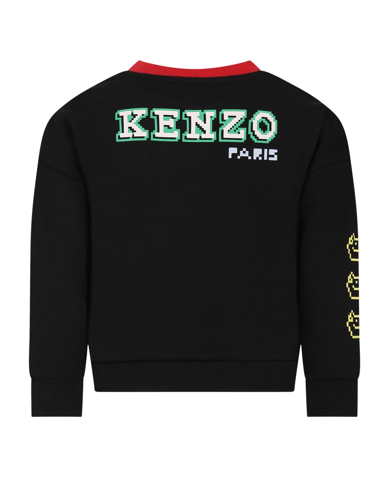 Kenzo Kids Black Sweatshirt For Boy With Animals And Logo - Black ニットウェア＆スウェットシャツ