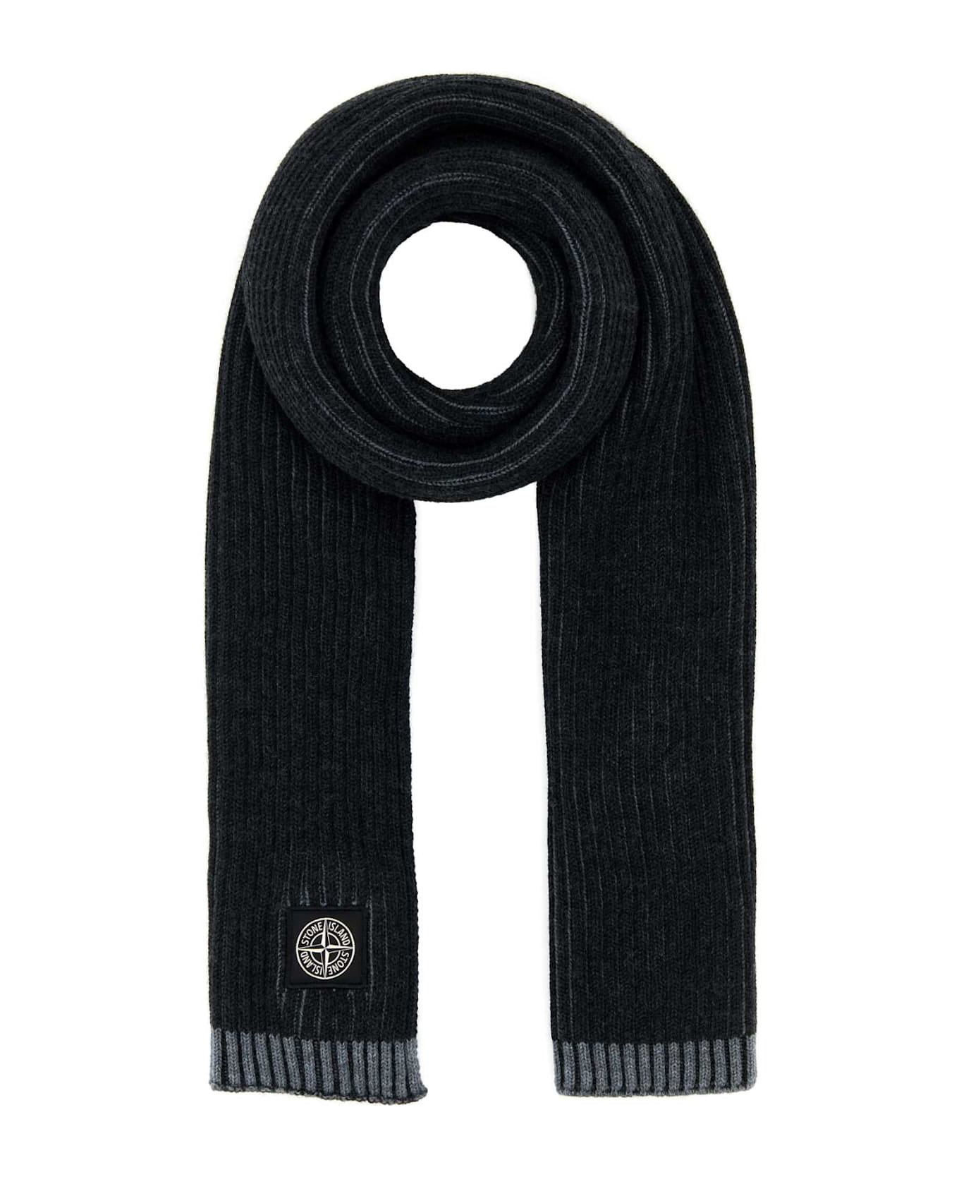 Stone Island Dark Grey Wool Scarf - MELCHA