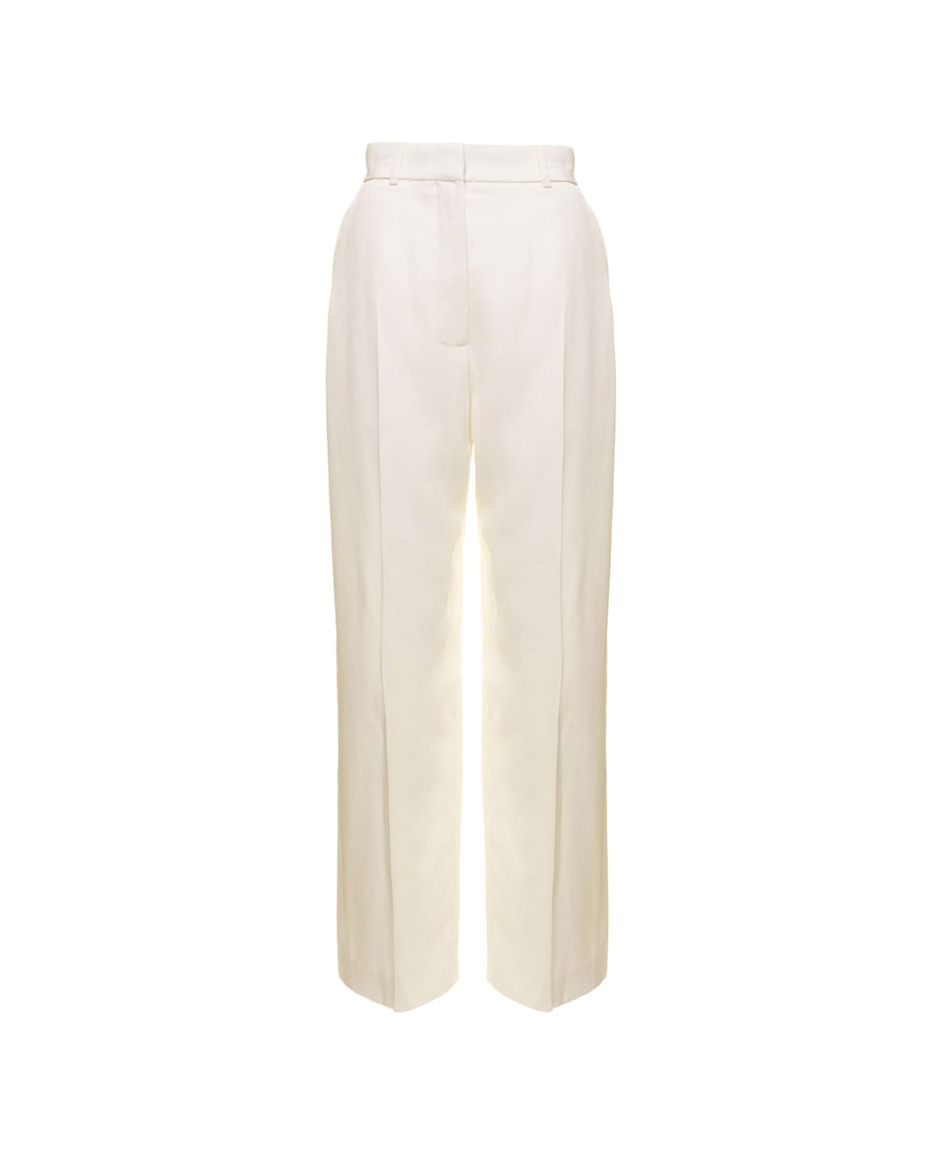 Casablanca Tailored Wide Leg Trousers In Silk Blend - White ボトムス