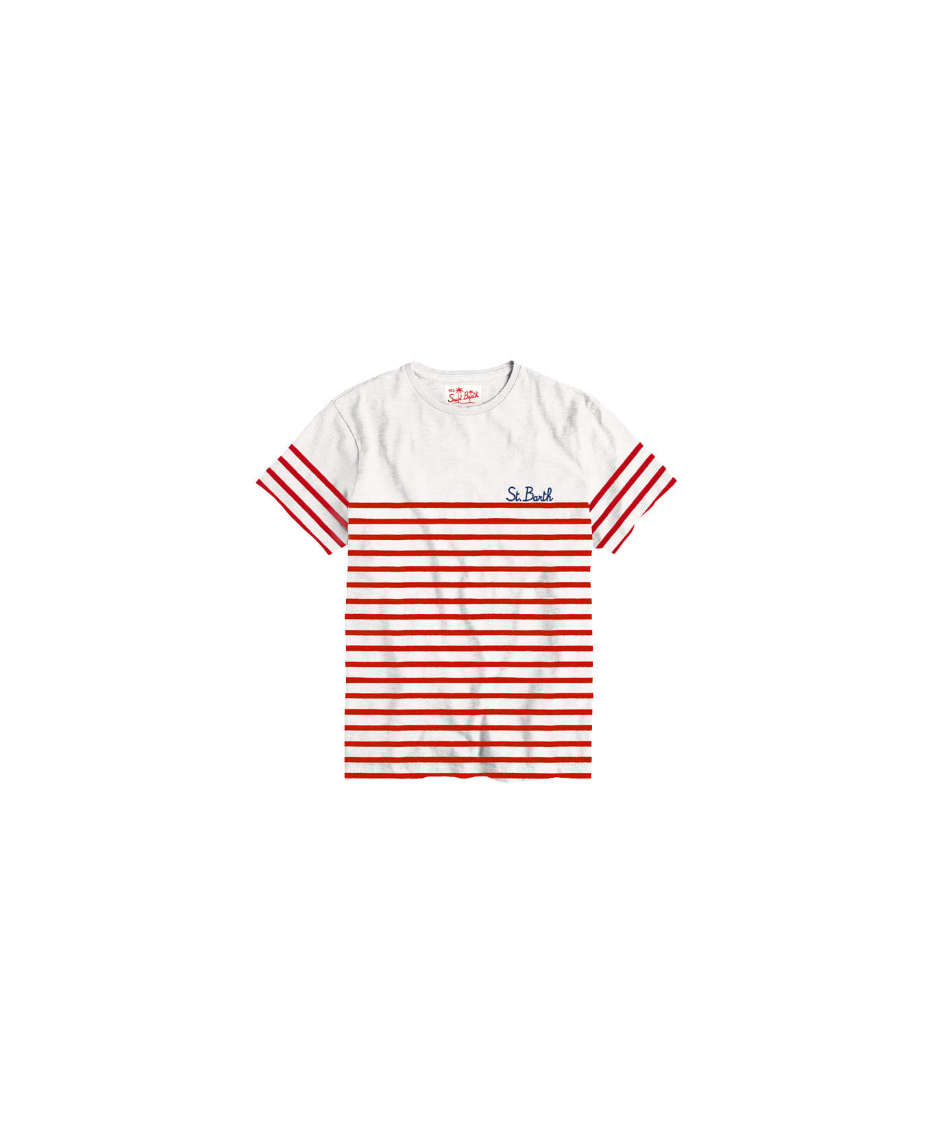 MC2 Saint Barth Embroidered Cotton T-shirt Red Striped - WHITE