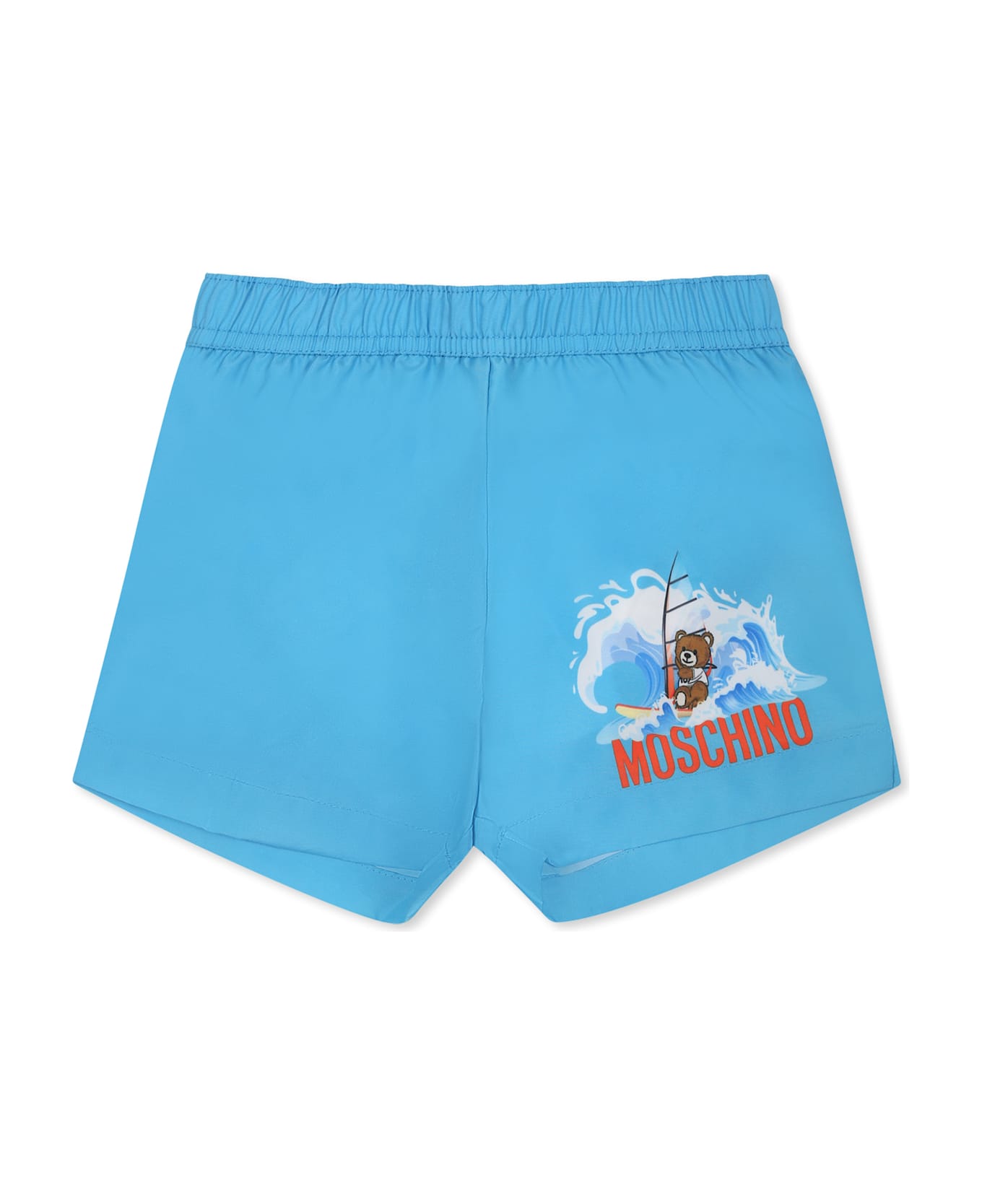 Moschino Light Blue Swimsuit Shorts For Baby Boy With Teddy Bear And Logo - Light Blue