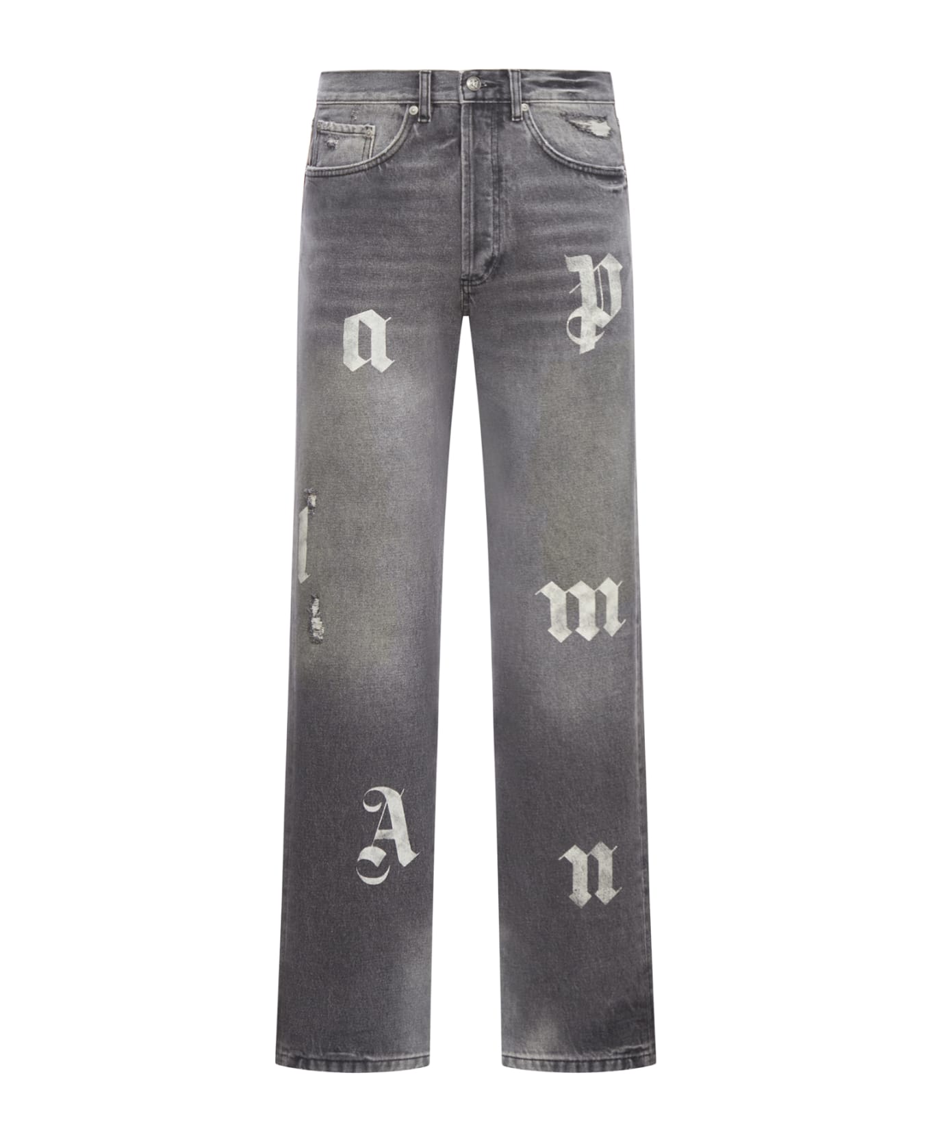 Palm Angels Logo Printed Straight Leg Jeans - Black