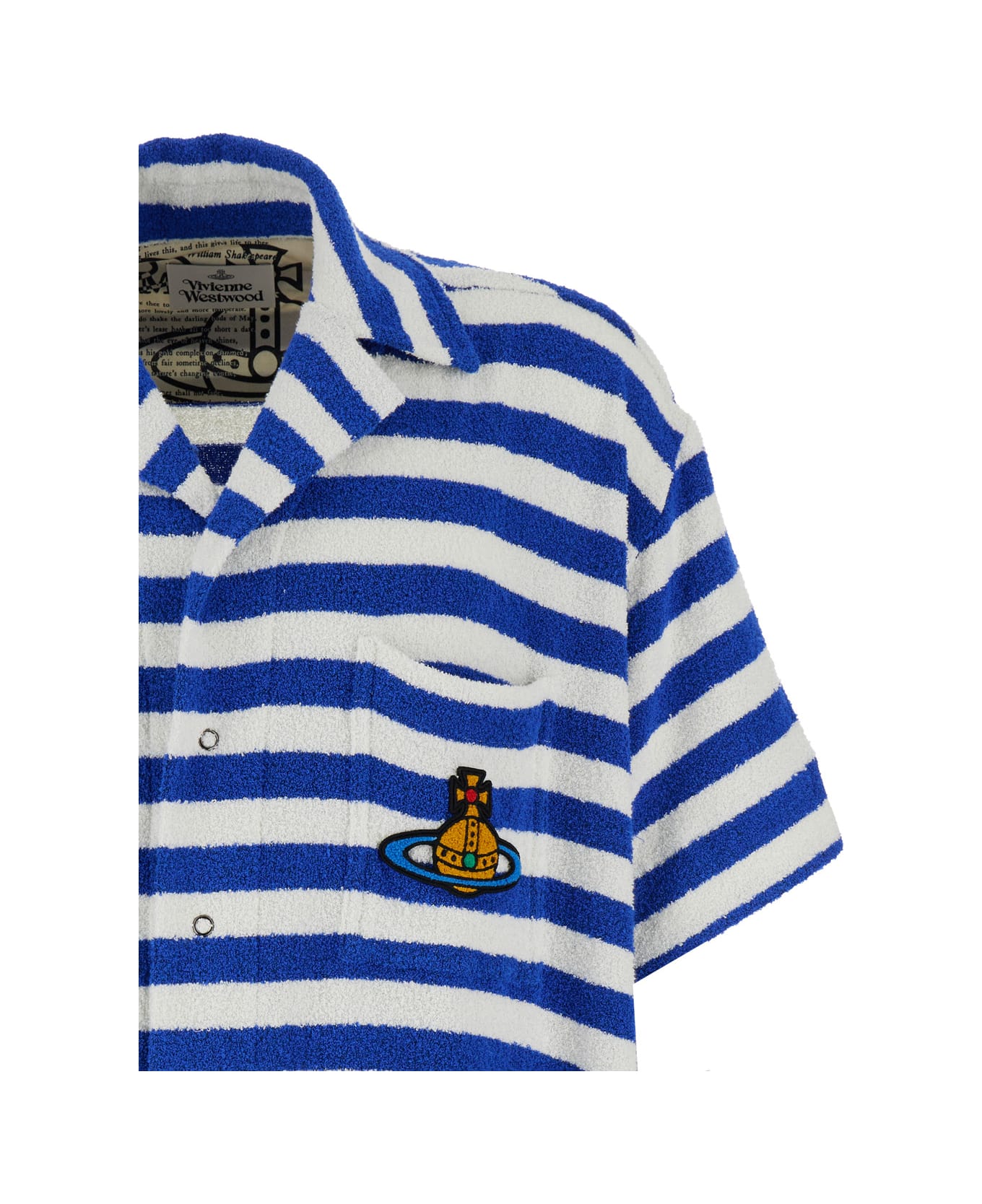 Vivienne Westwood Blue And White Striped Bowling Shirt With Orb Embroidery In Cotton Blend Man - Blu シャツ