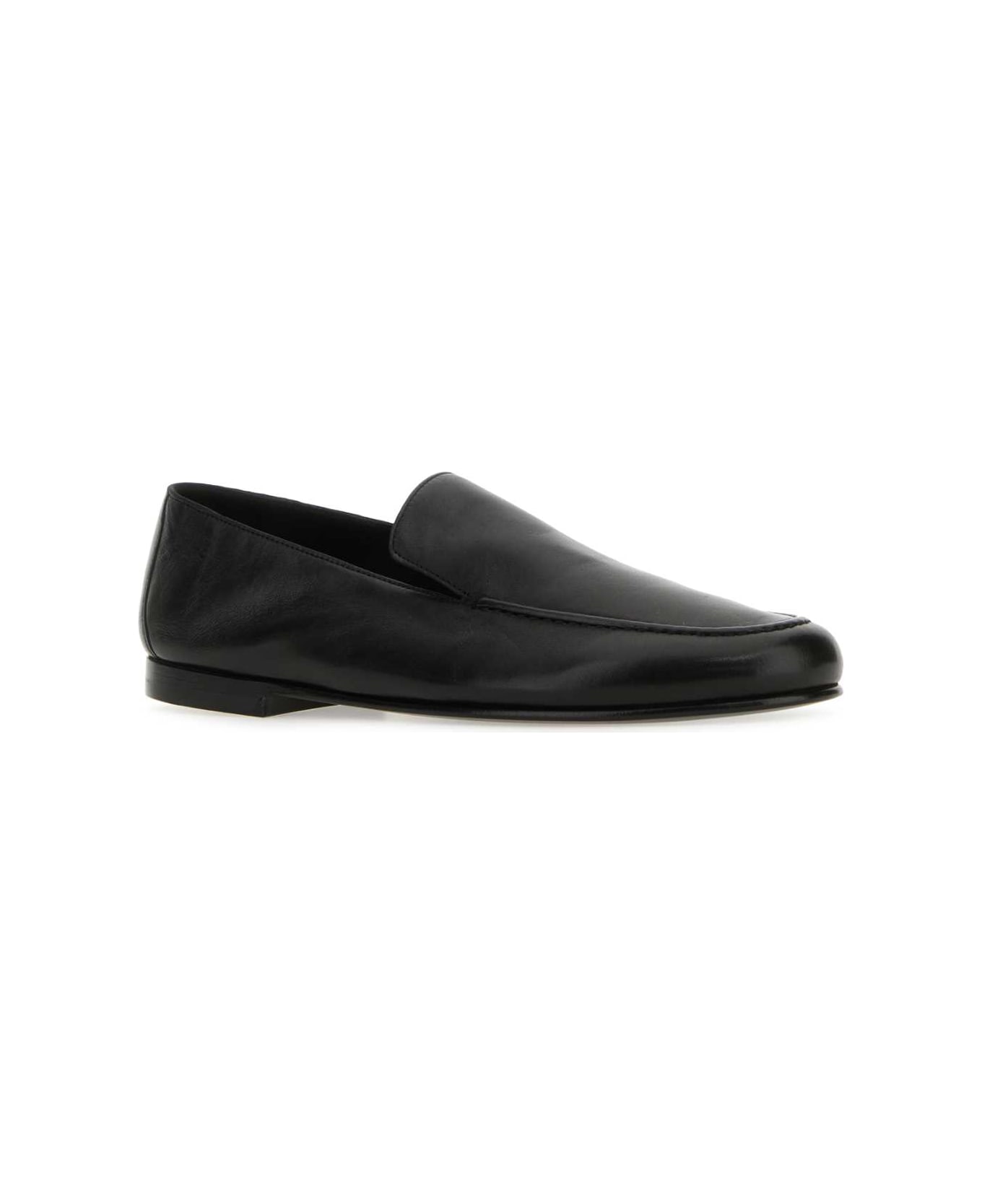 The Row Black Leather Colette Loafers - Black