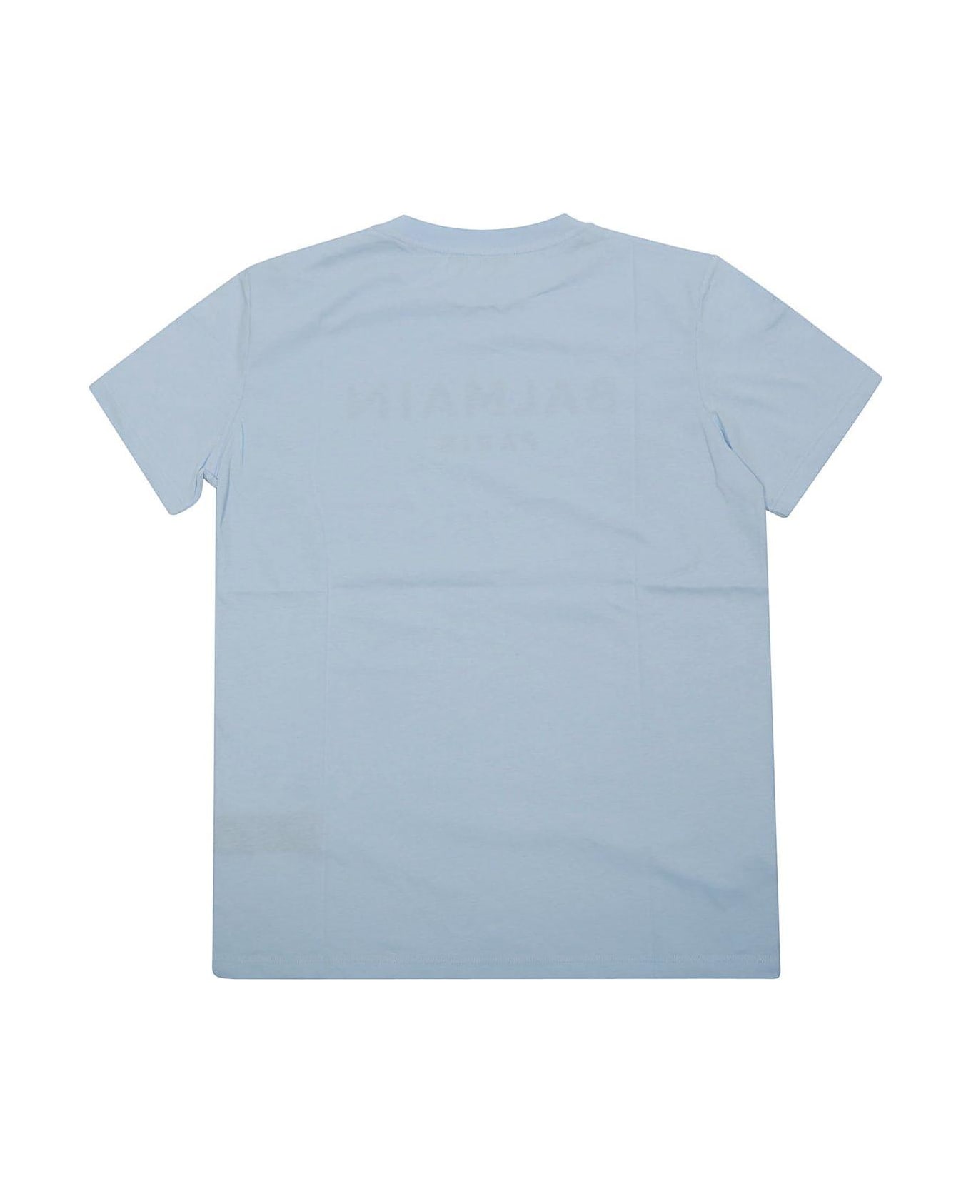 Balmain Logo Printed Crewneck T-shirt - Azzurro