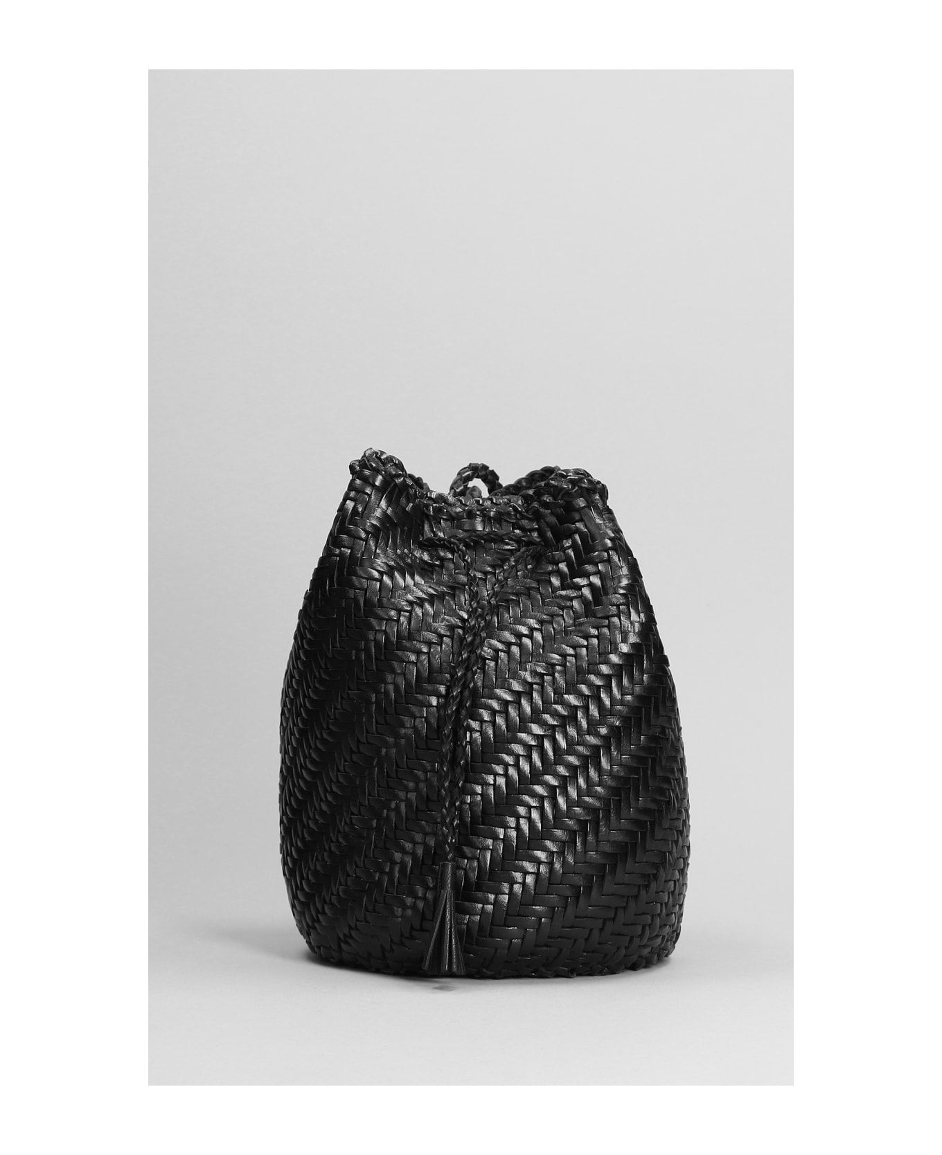 Dragon Diffusion Pompom Double Hand Bag In Black Leather - black