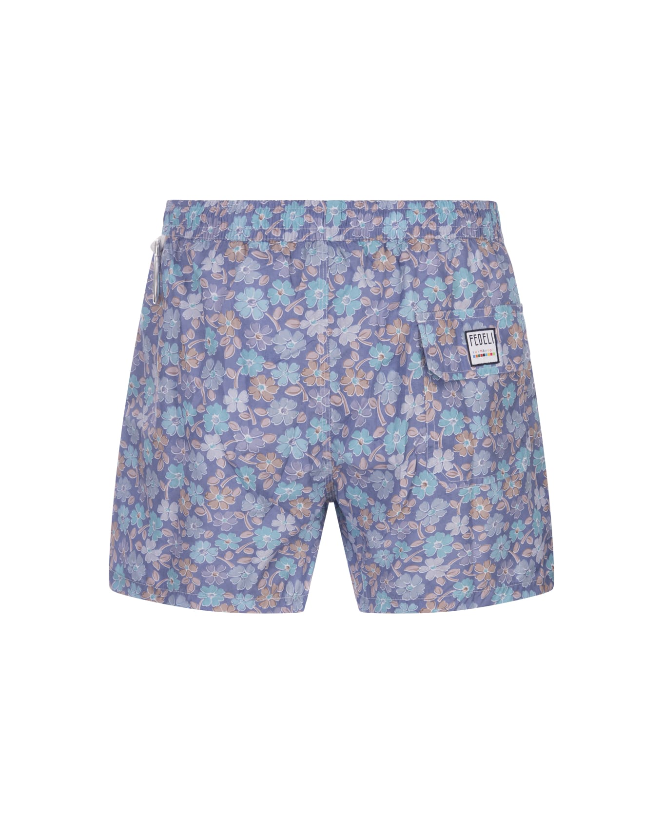 Fedeli Blue Swim Shorts With Multicoloured Flower Pattern - Blue