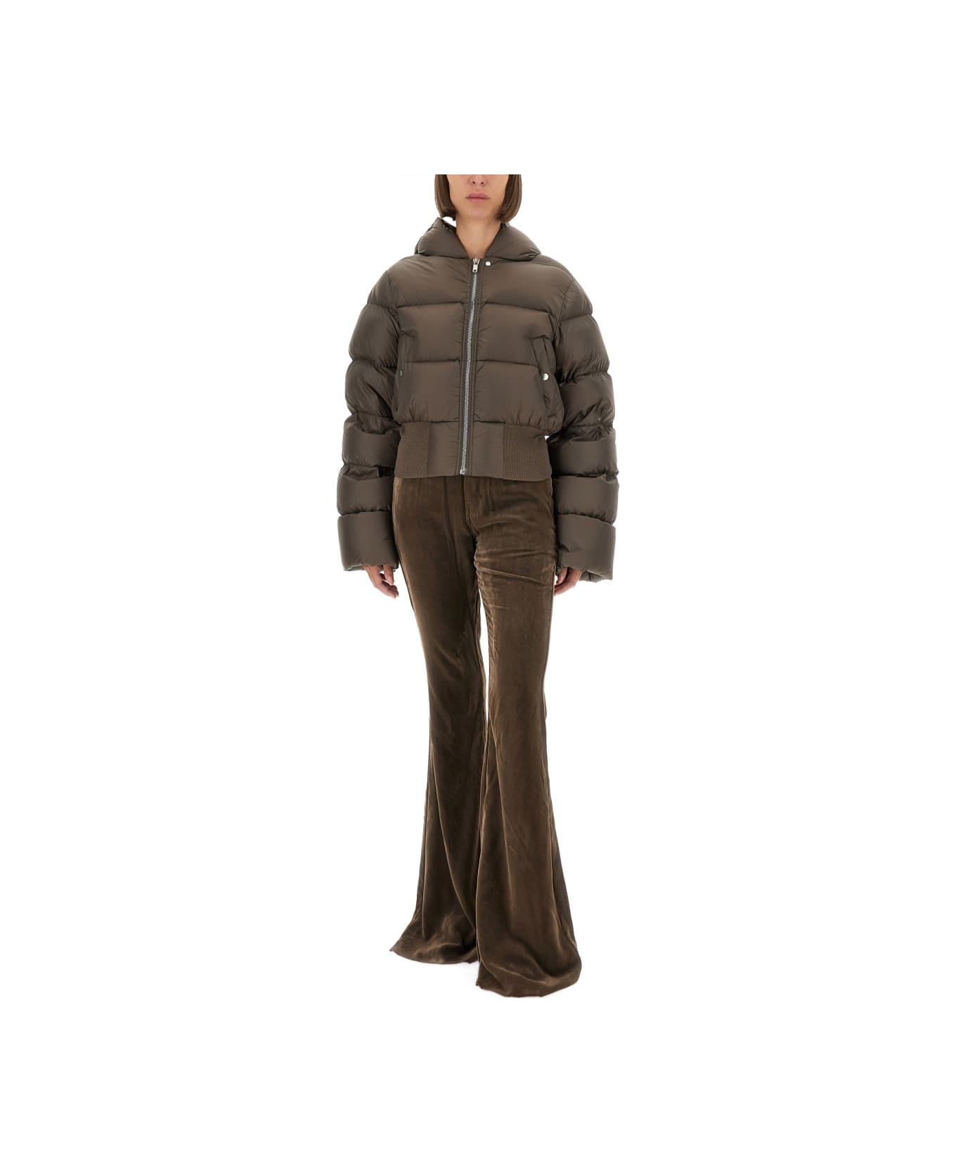Rick Owens Down Jacket With Hood - BROWN