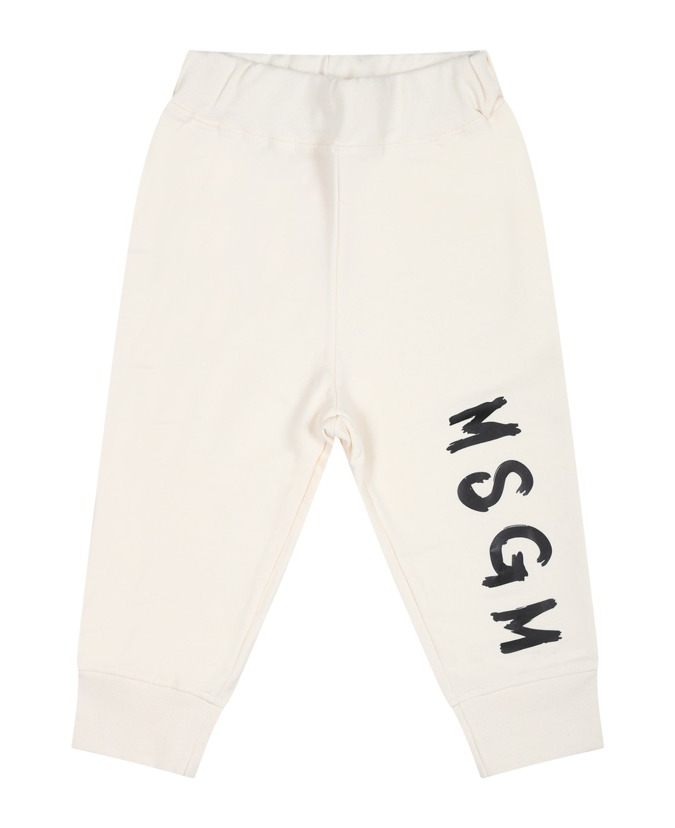 MSGM Ivory fine-knit Trousers For Baby Kids With Logo - Ivory