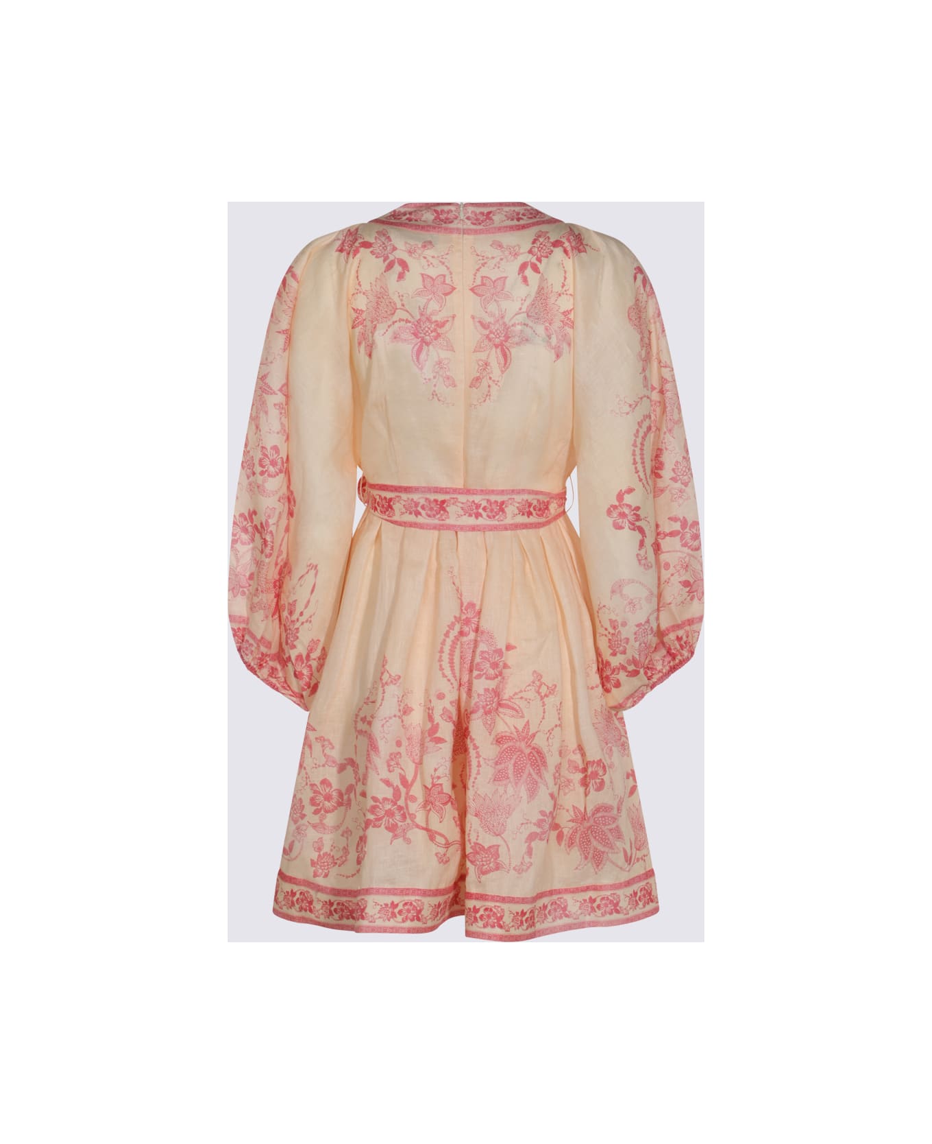 Zimmermann Cream And Pink Linen Dress - CREAM/PINK FLORAL