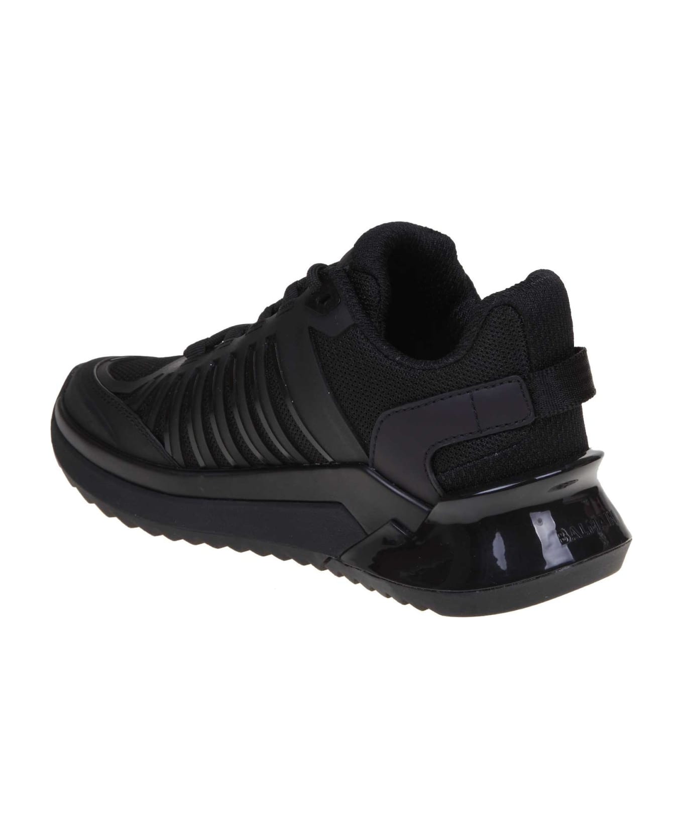 Balmain B-trail Sneakers In Leather And Black Fabric - Noir