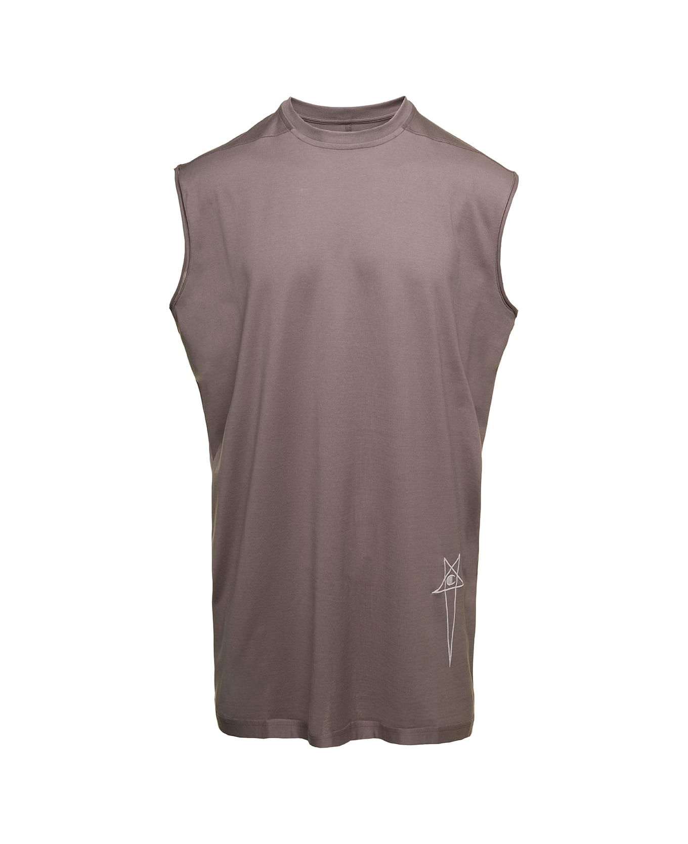 Rick Owens x Champion 'tarp T' Grey Sleeveless Top With Small Pentagram Embroidery In Cotton Man - DUST