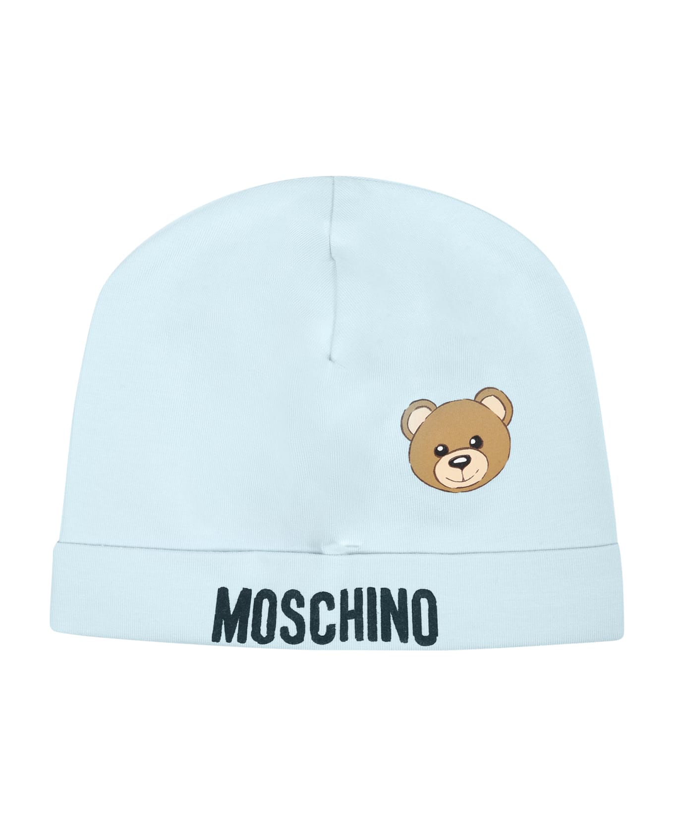 Moschino Blue Baby Boy Hat With Logo And Teddy Bear - Light Blue アクセサリー＆ギフト