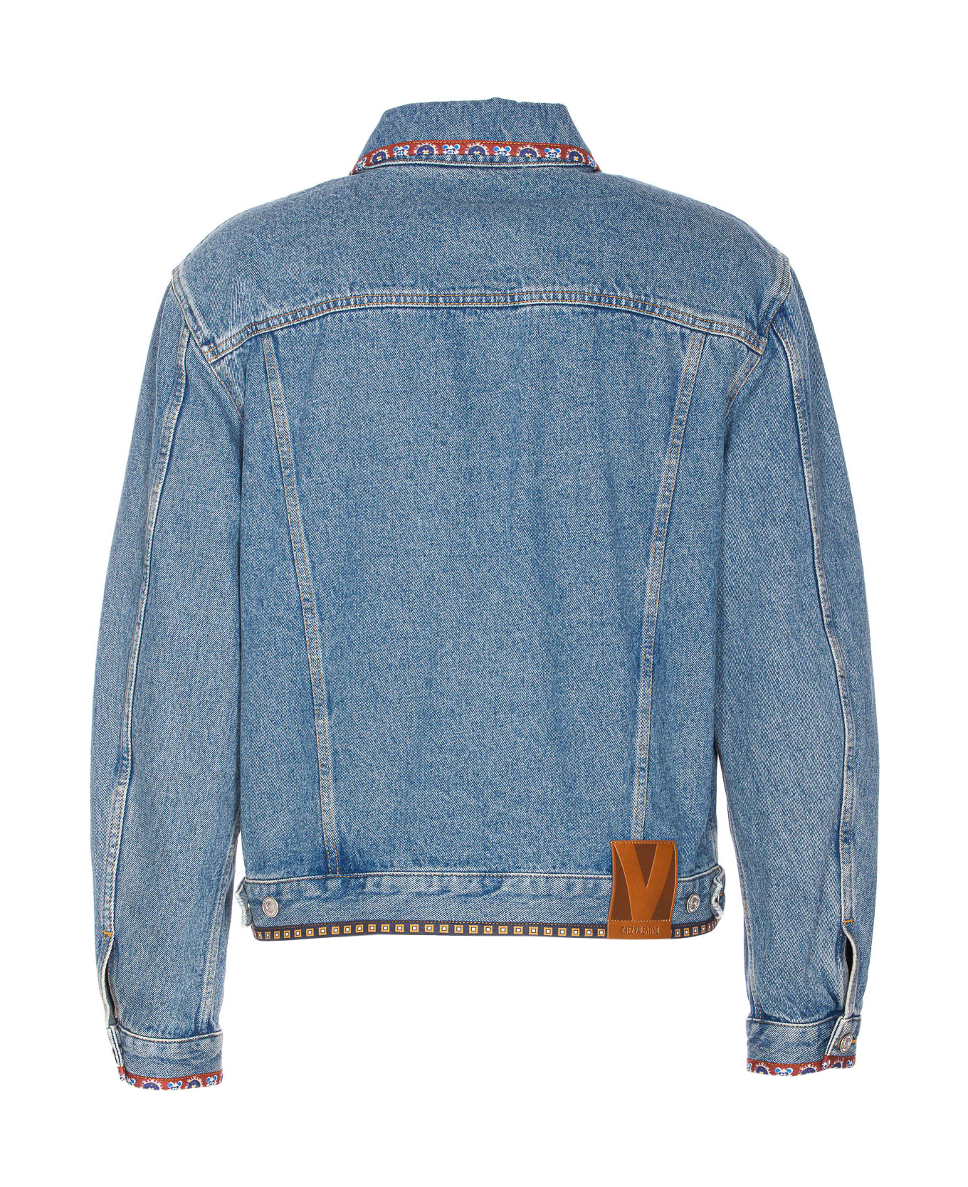 Valentino Garavani Beaded Embroidery And Printed Edges Denim Jacket - Blue