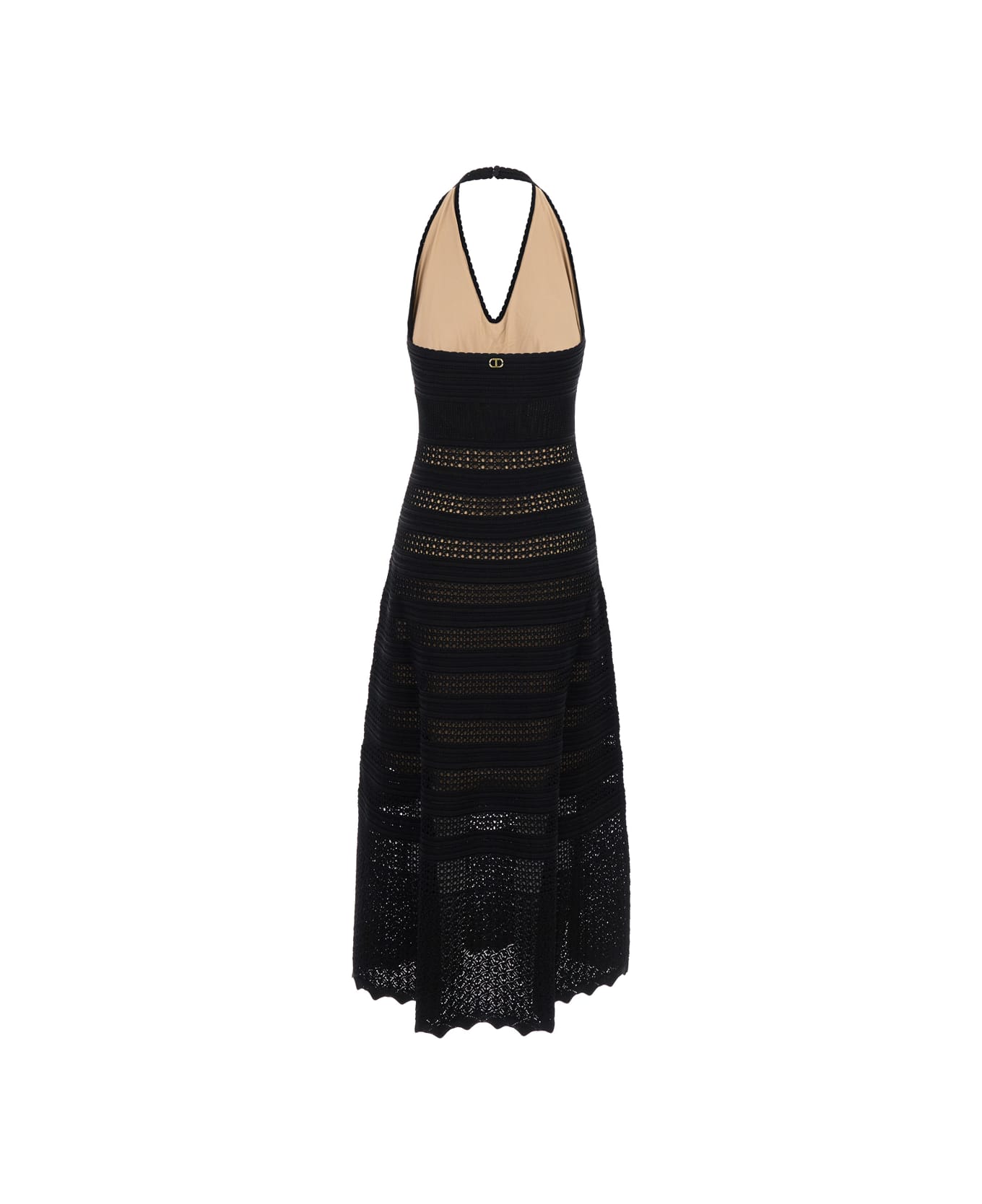 TwinSet Long Black Perforated Dress With Halterneck In Viscose Blend Woman - Black ワンピース＆ドレス